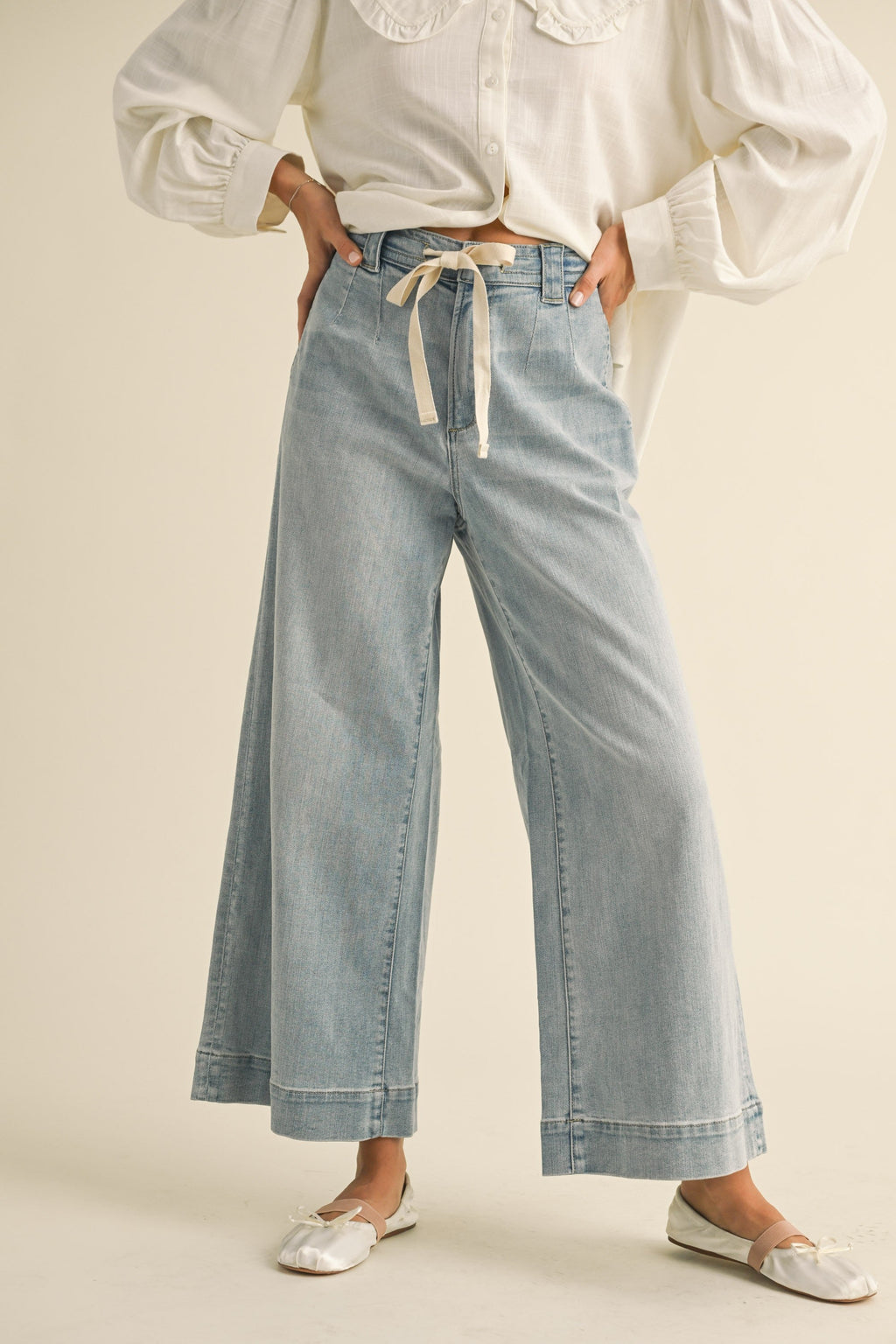 Dell Tie Front Pants - Washed Denim