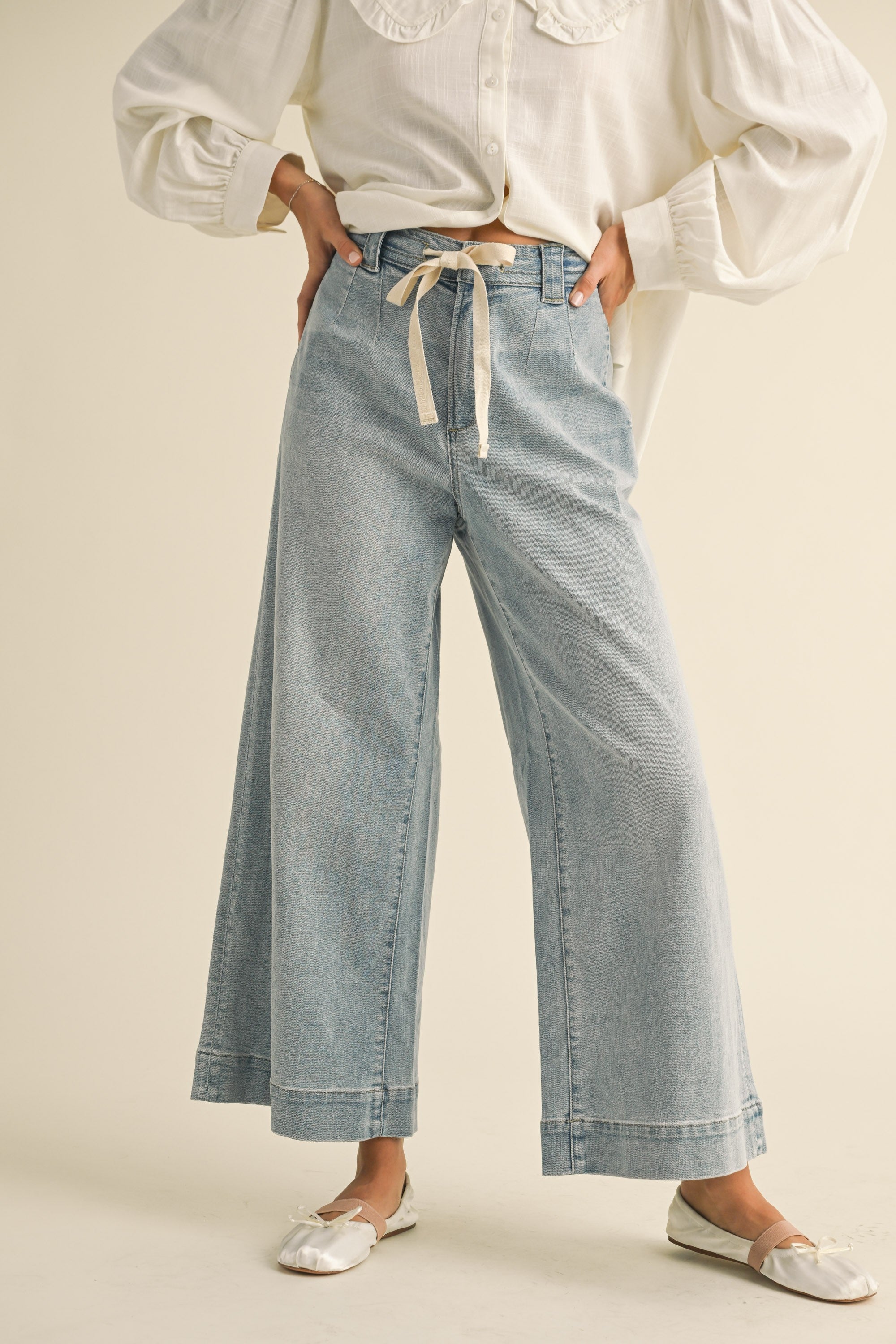 Dell Tie Front Pants - Washed Denim