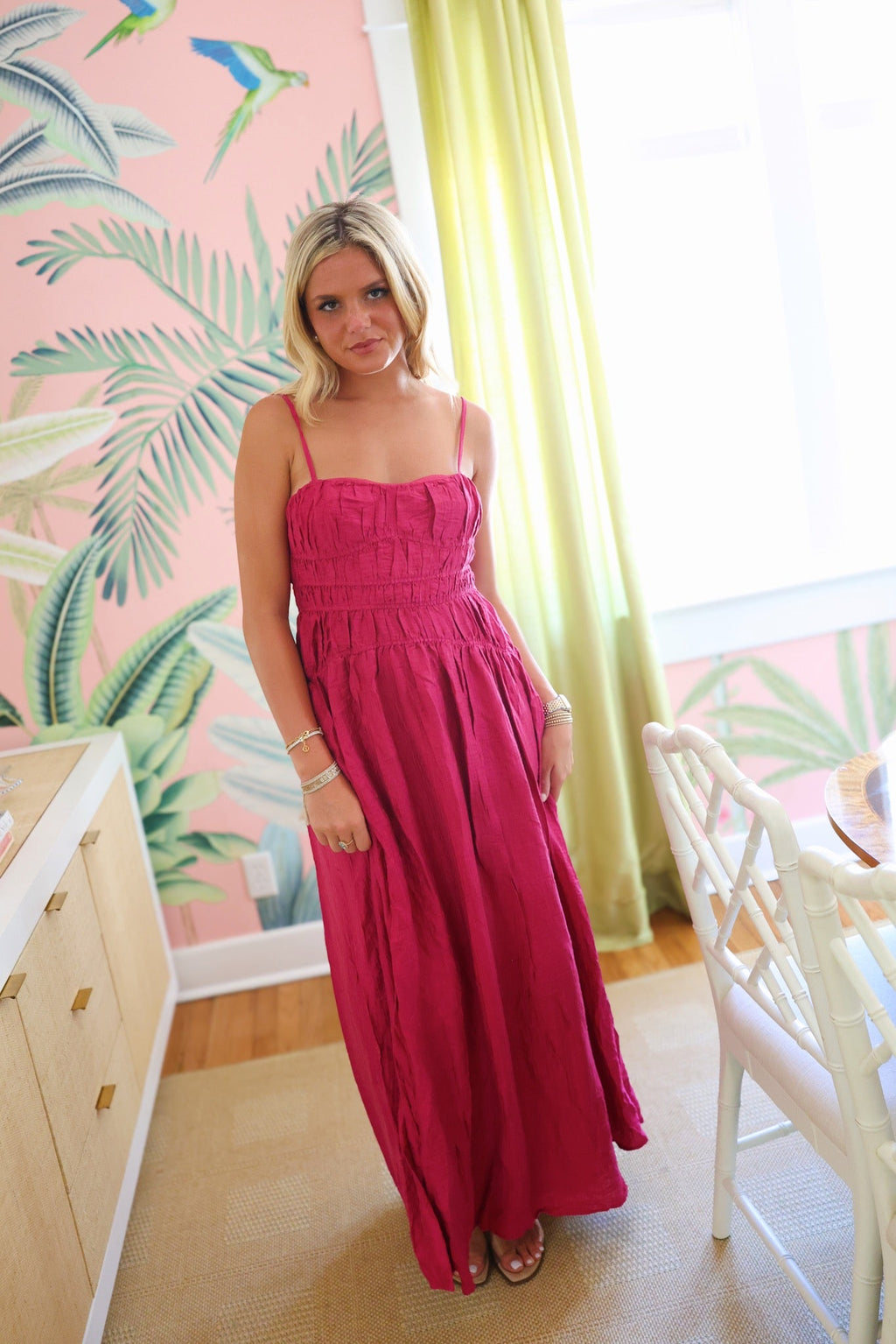 Delta Ruched Maxi Dress - Fuchsia