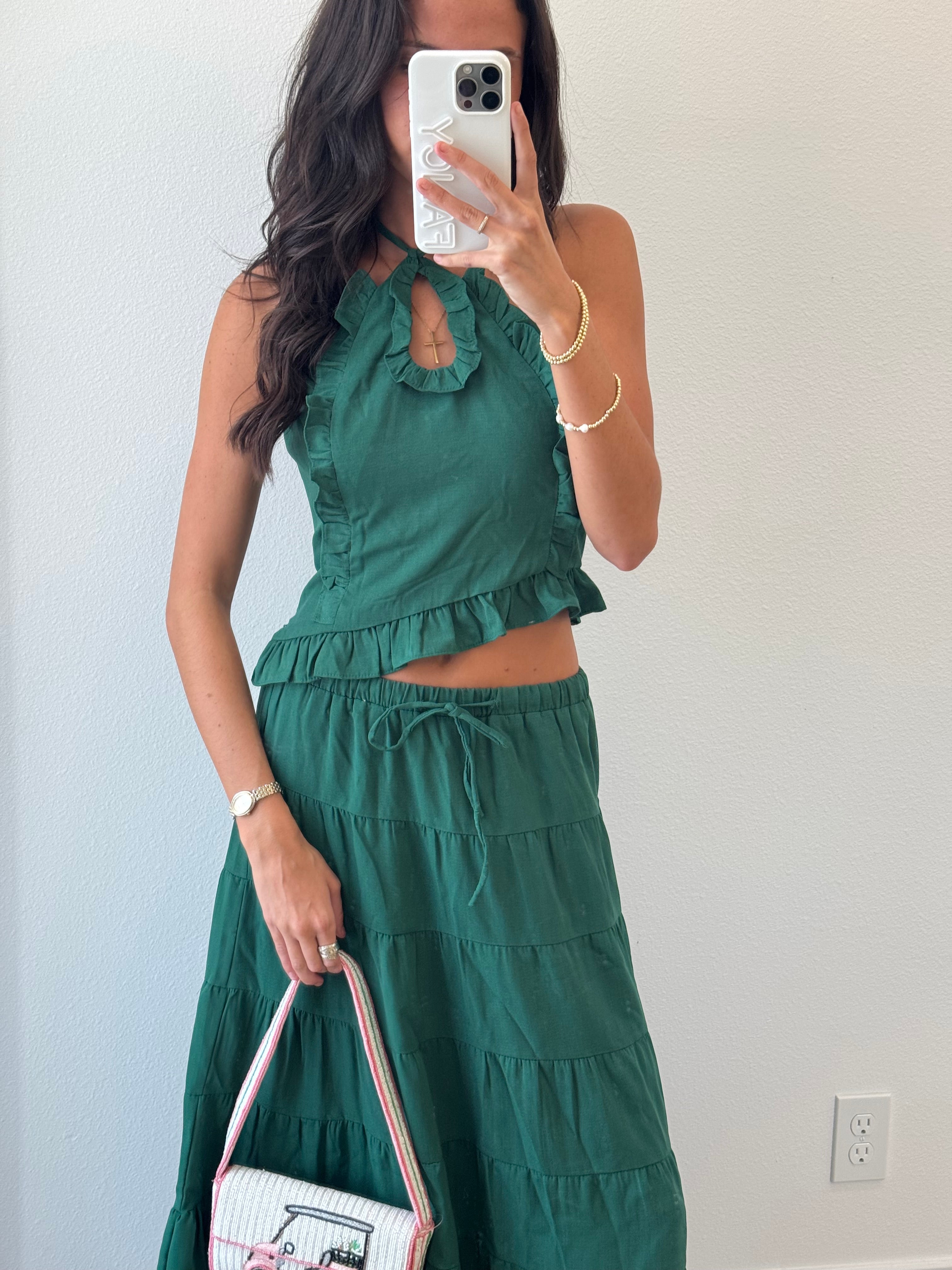Pampas Frill Maxi Skirt Set - Green