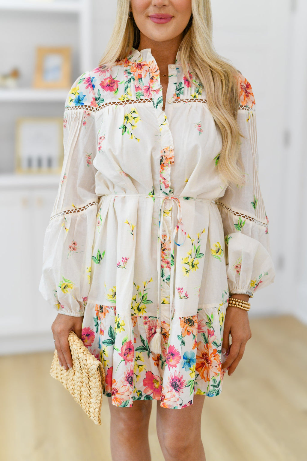 Spring Florals Border Voile Dress - Ivory Multi