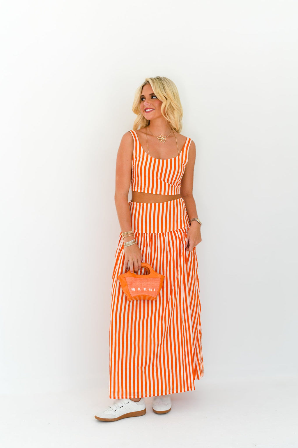 Hazel Maxi Skirt Set - Orange/White Stripes