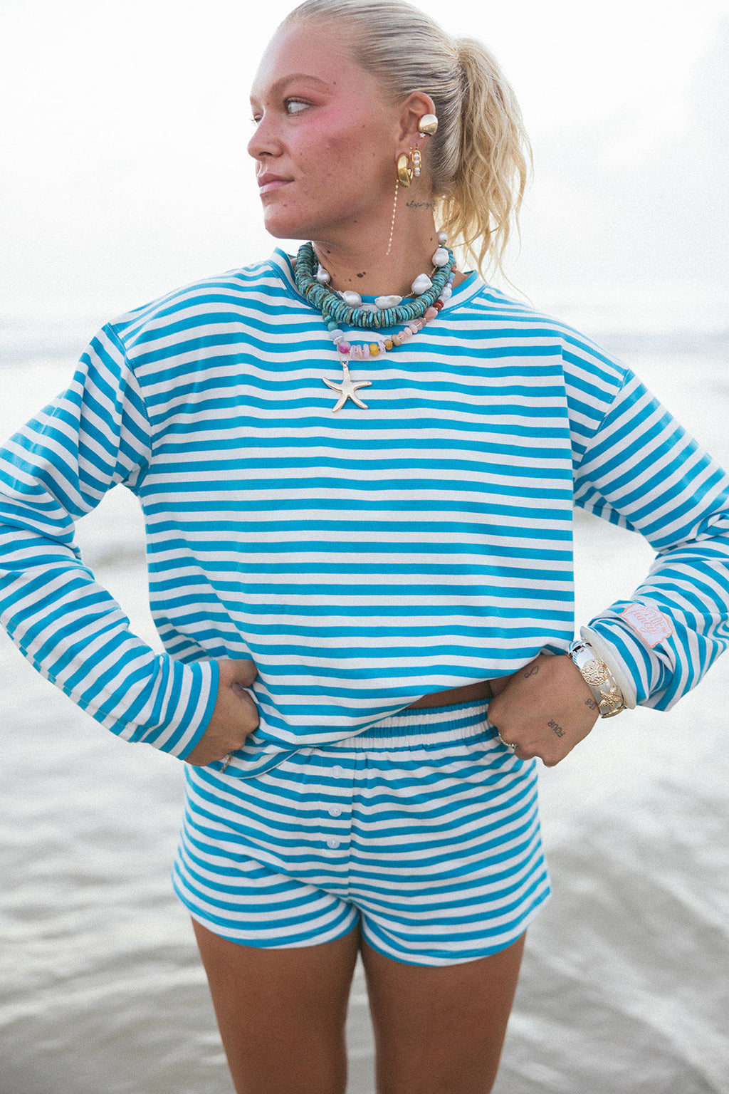 Fancy Striped Button Shorts