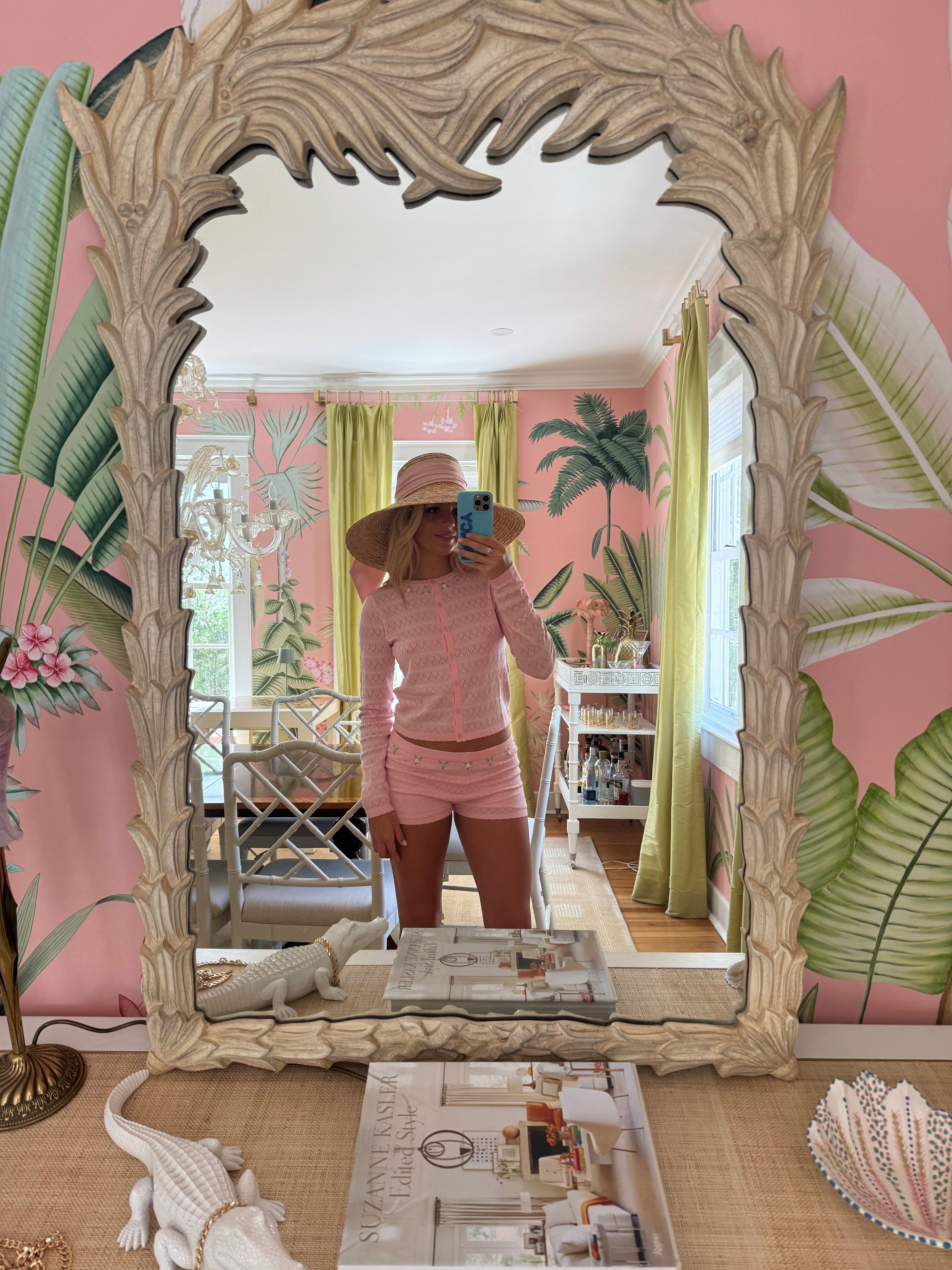 Becca Pointelle Knit Floral Shorts - Baby Pink