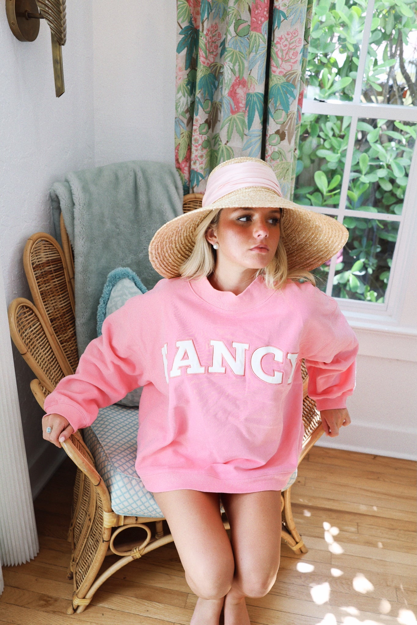 Fancy Oversized Fleece Mockneck - Hibiscus/White