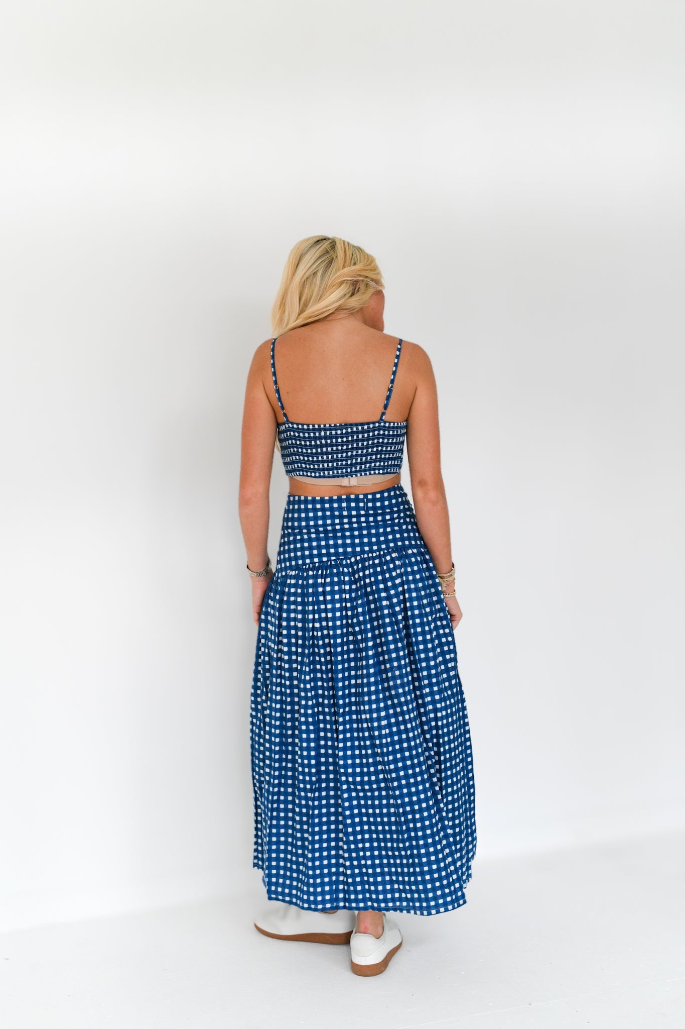 Alana Maxi Skirt Set - Navy/White Gingham