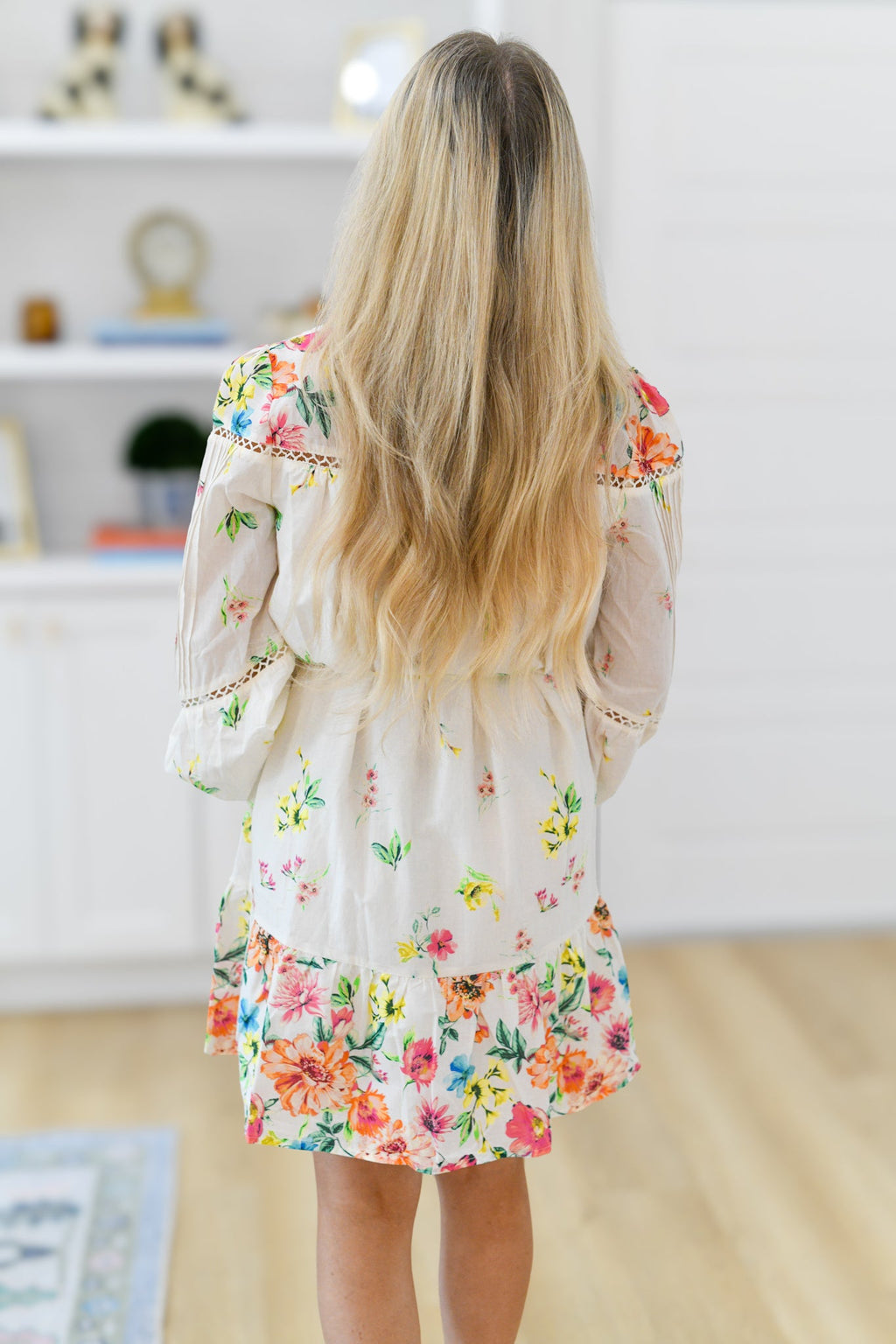 Spring Florals Border Voile Dress - Ivory Multi