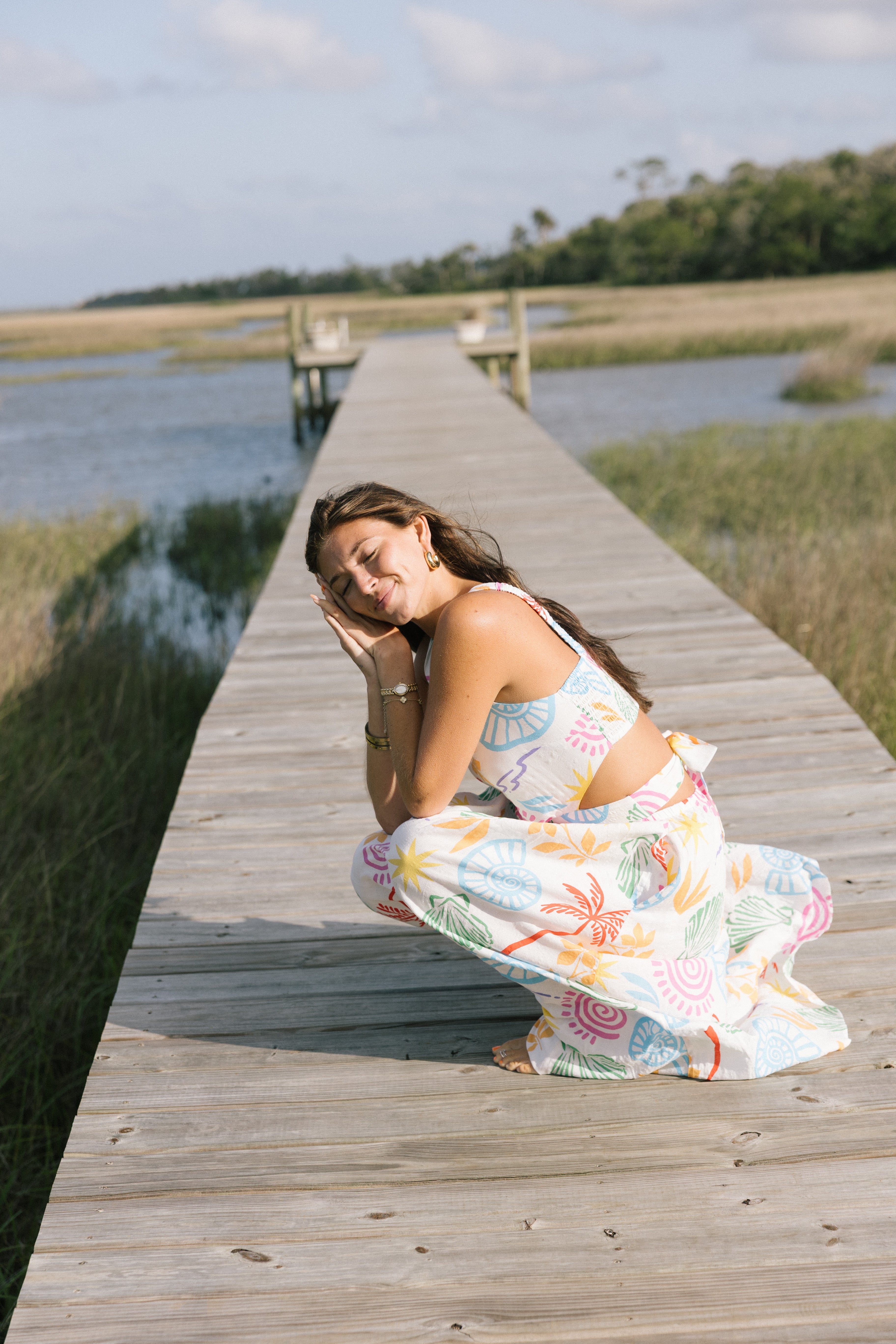 Elle Cutout Midi Dress - Ivory Multi