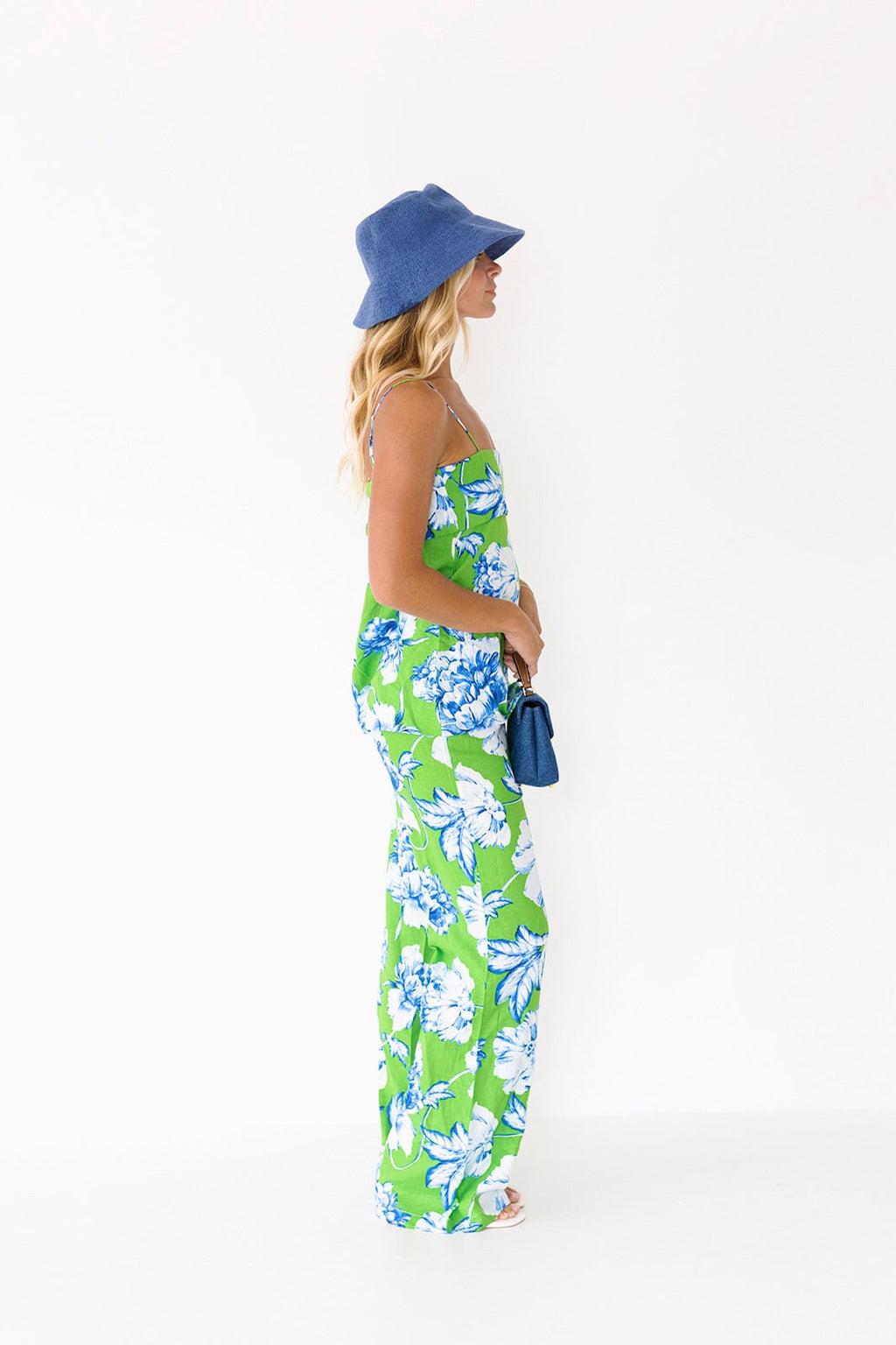 Sylvia Floral Print Pants - Green/White/Blue