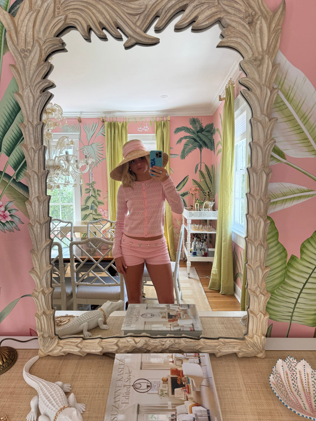 Becca Pointelle Knit Floral Shorts - Baby Pink