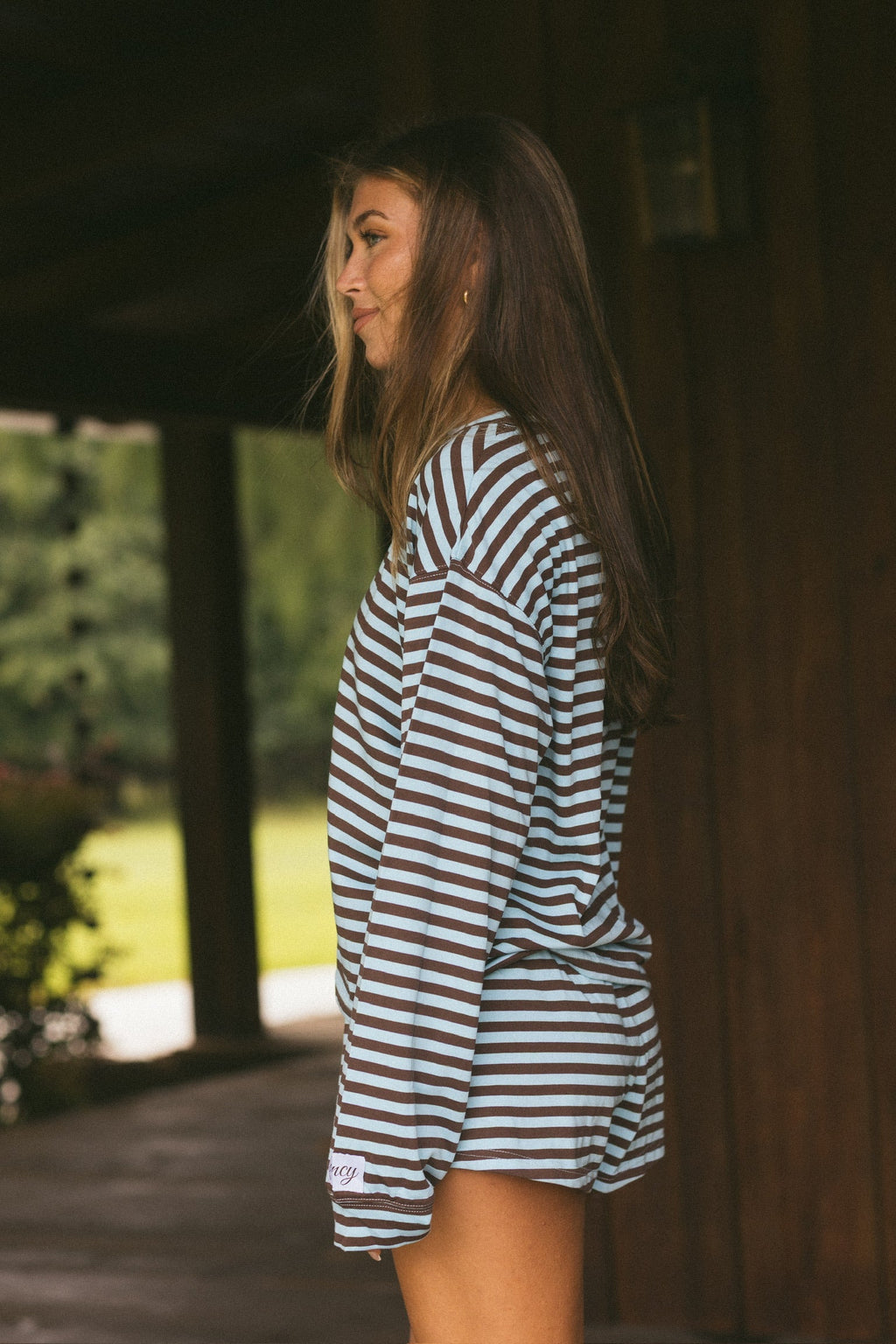 Fancy Striped Button Shorts - Glacier/Chocolate