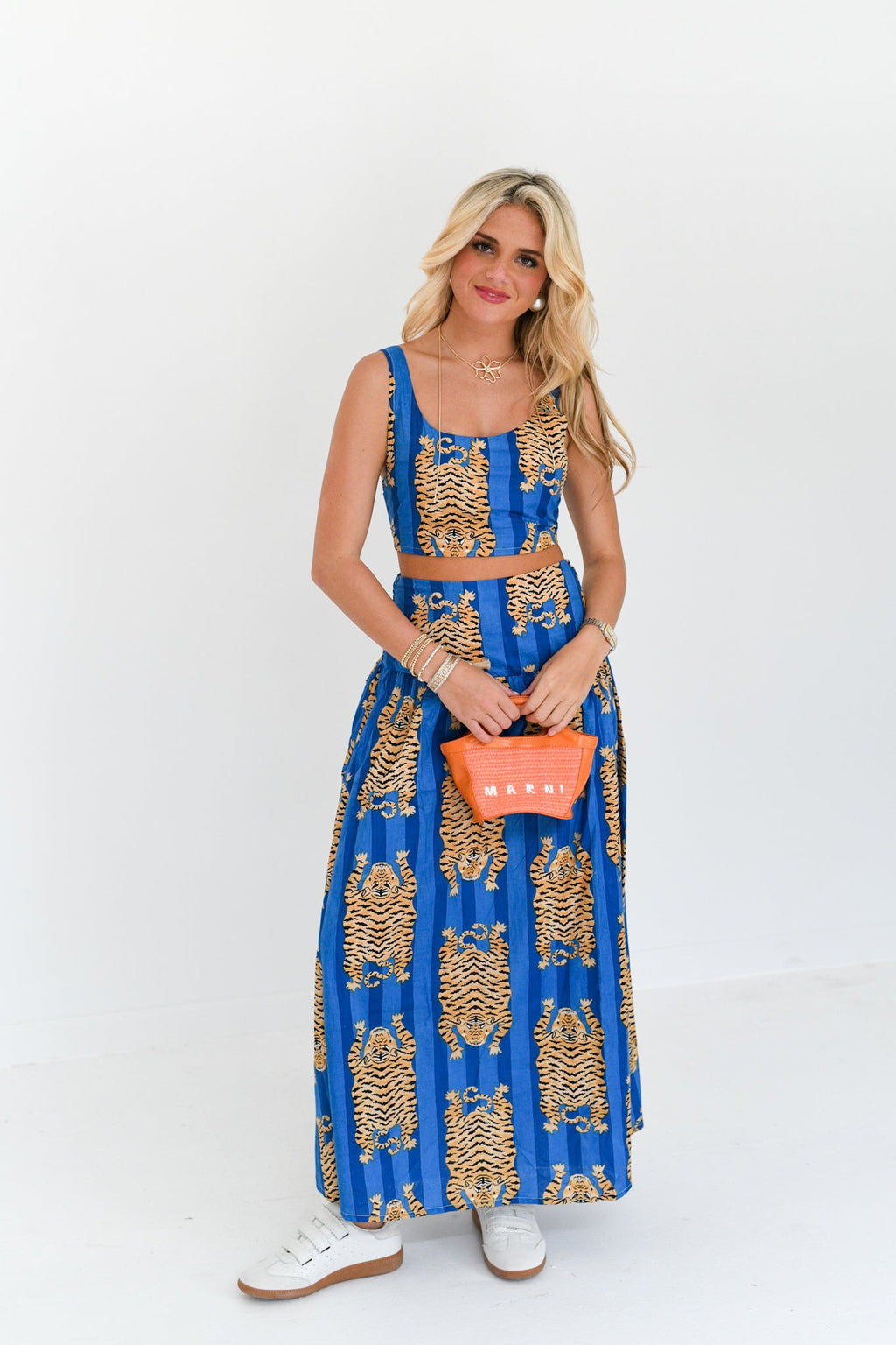 Ginger Maxi Skirt Set - Blue Striped Tiger