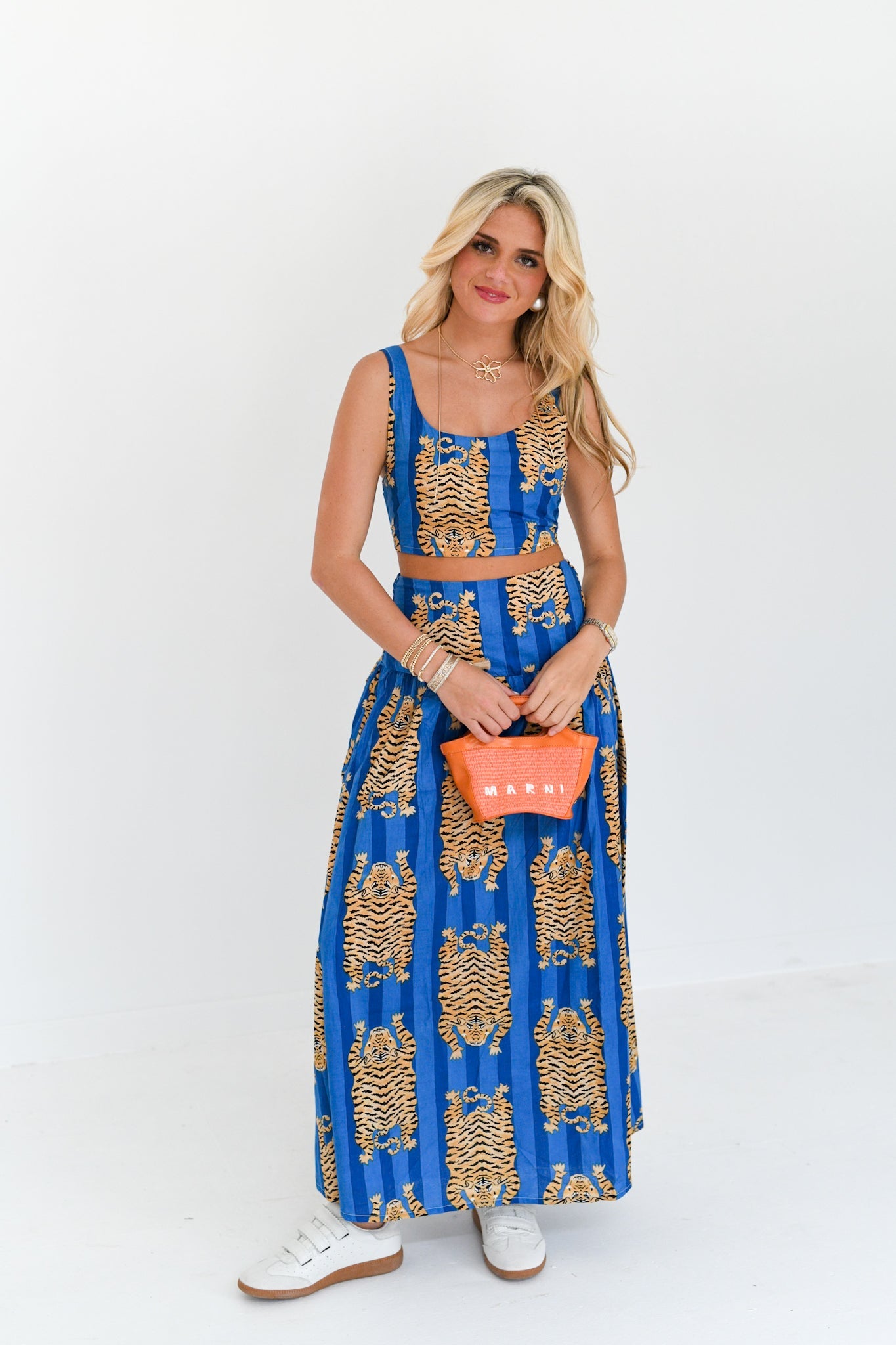 Ginger Maxi Skirt Set - Blue Striped Tiger