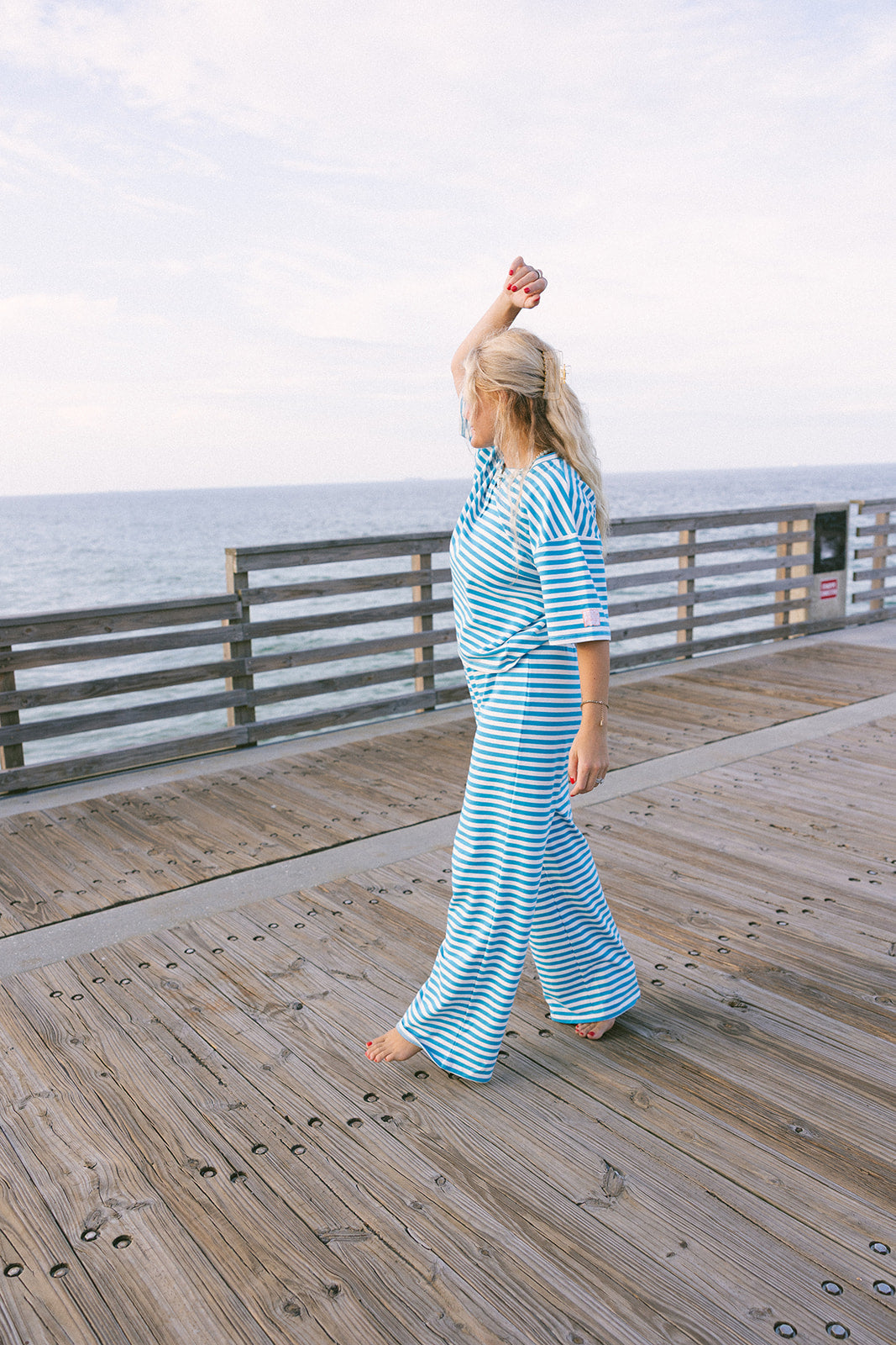 Fancy Buttoned Striped Short Sleeve Top