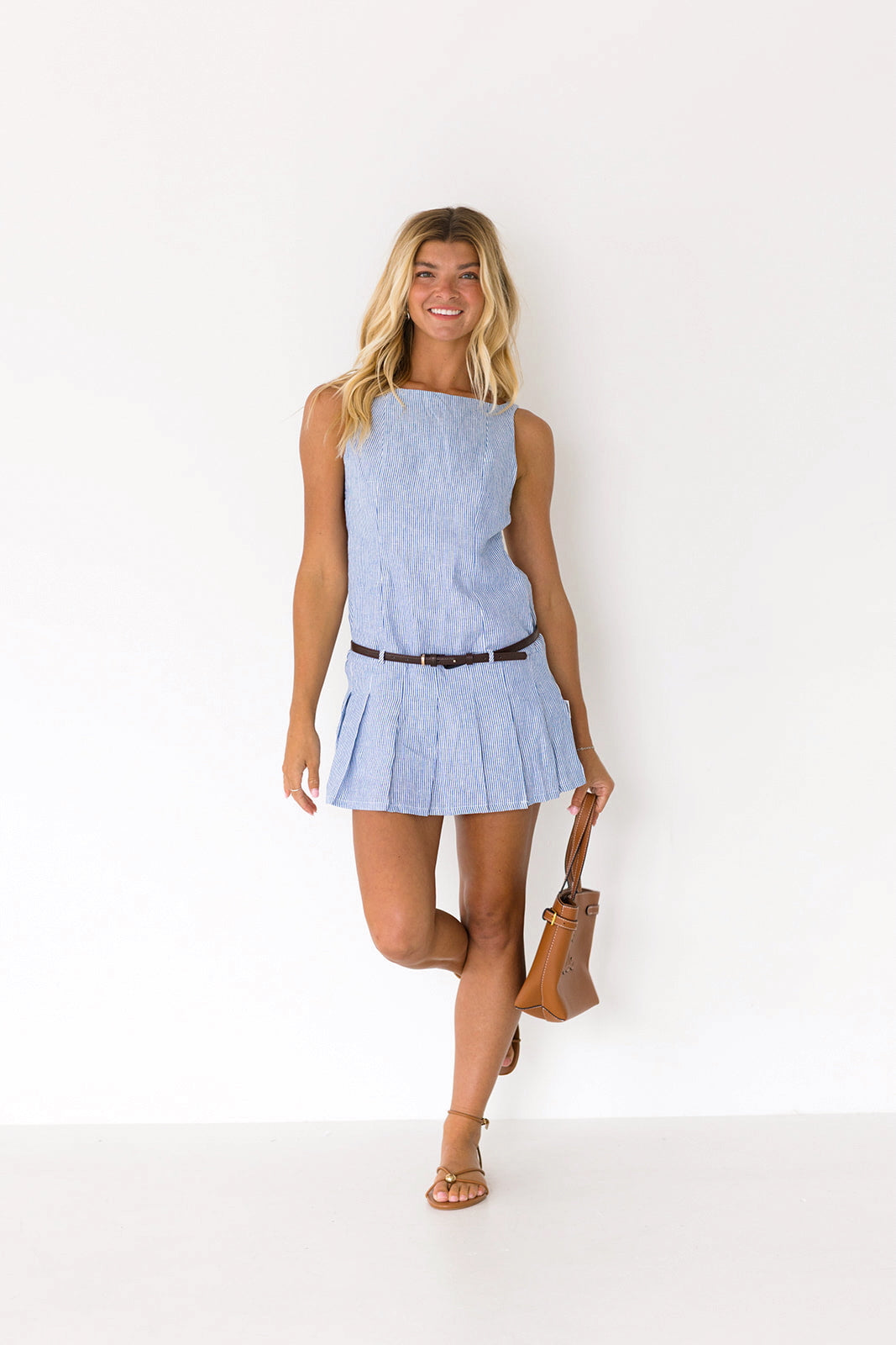 Lexi Belted Mini Dress - Blue