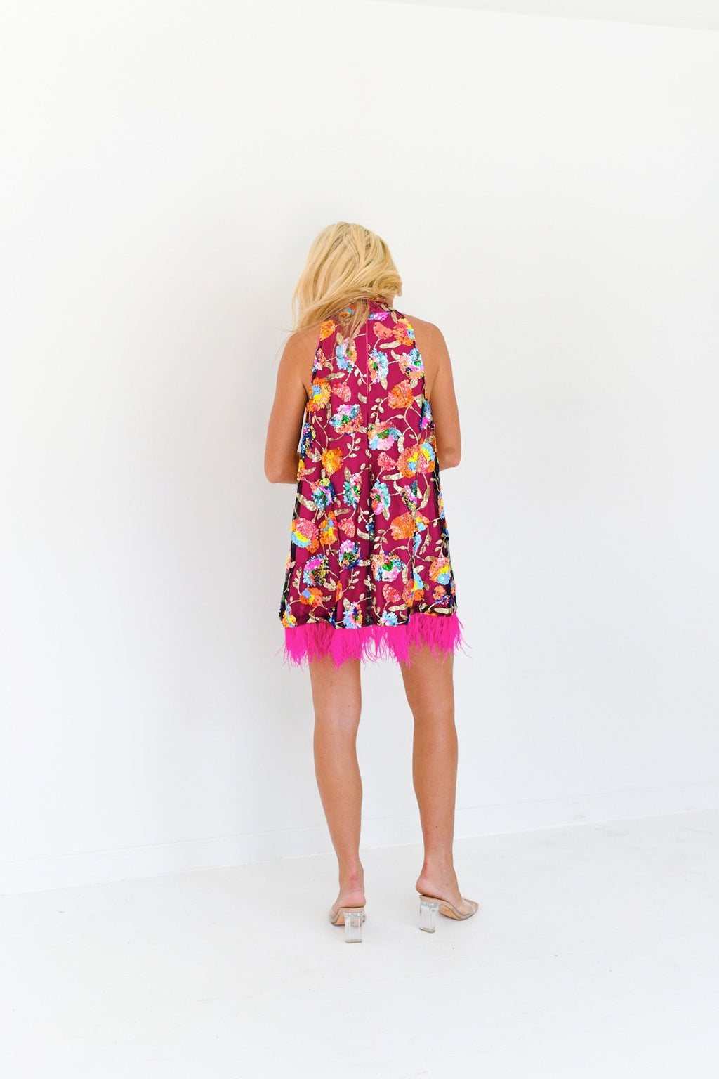 Daphne Floral Sequin Halter Dress - Multi