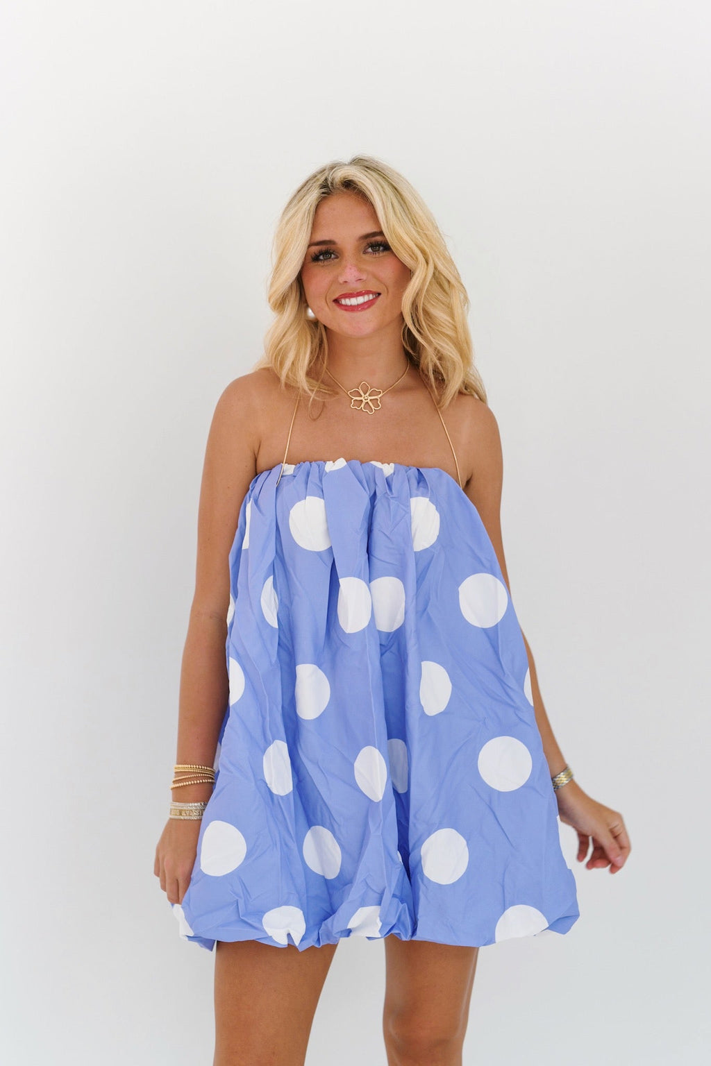 Livvy Mini Bubble Dress - Purple Polka Dots