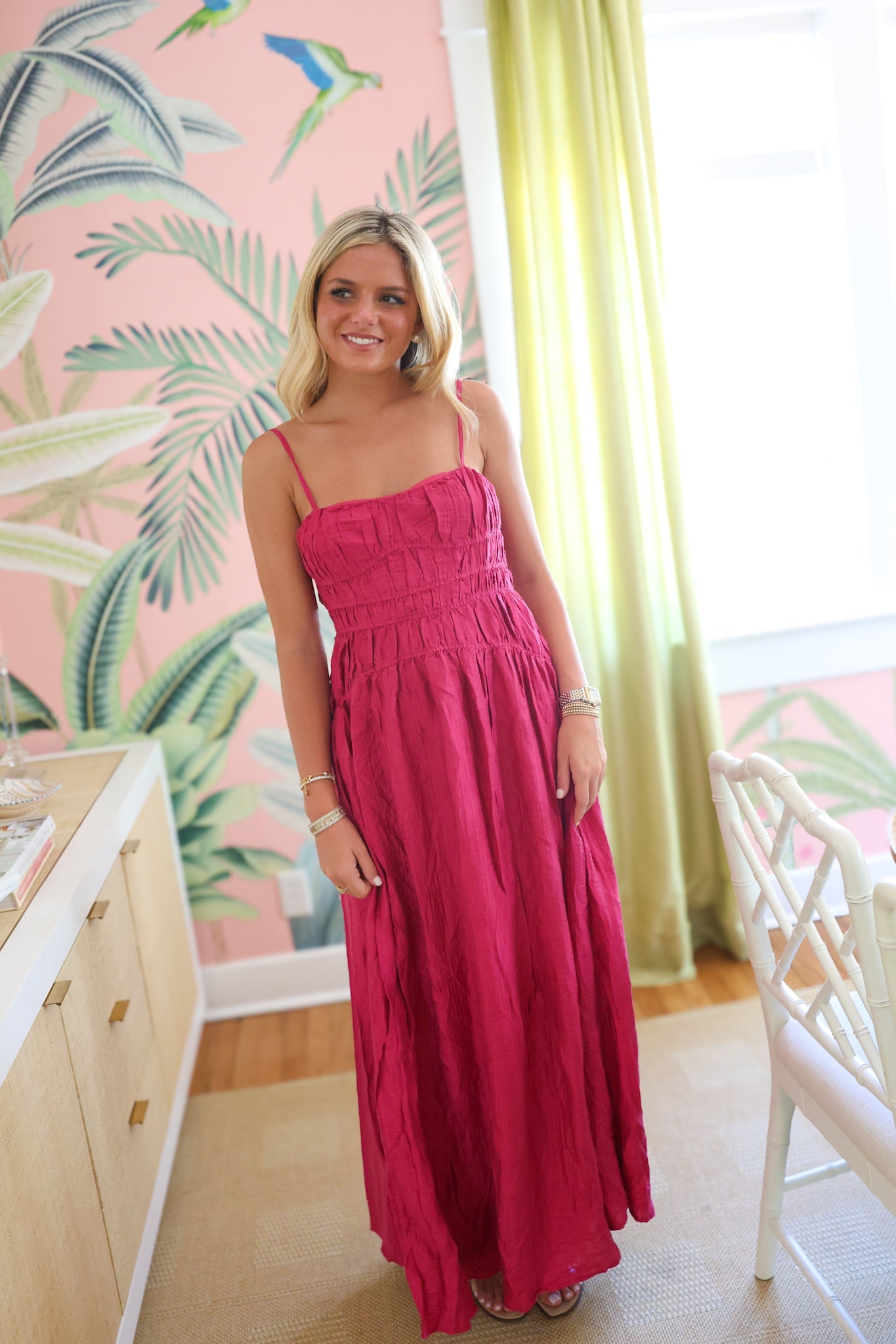 Delta Ruched Maxi Dress - Fuchsia
