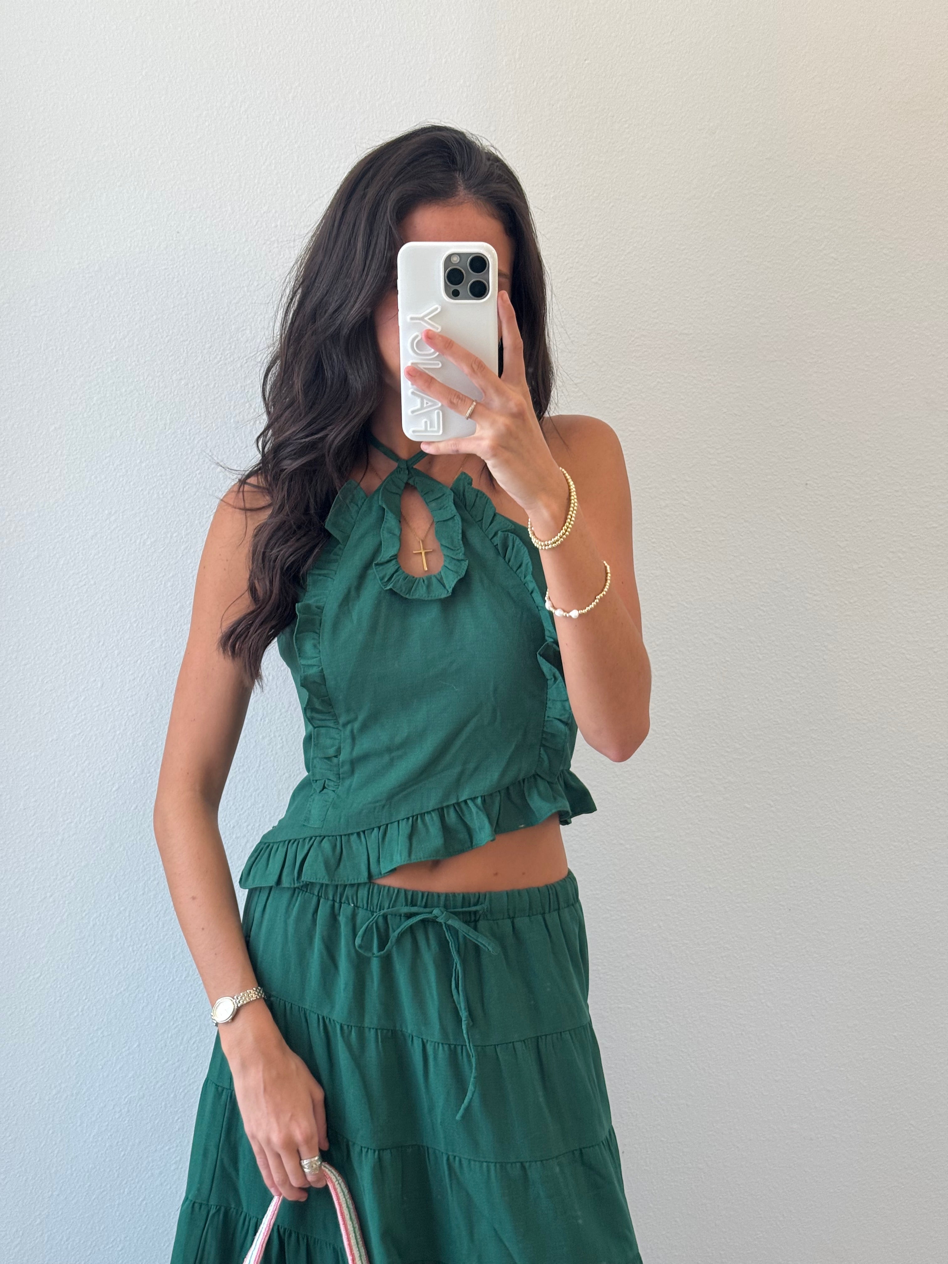 Pampas Frill Maxi Skirt Set - Green