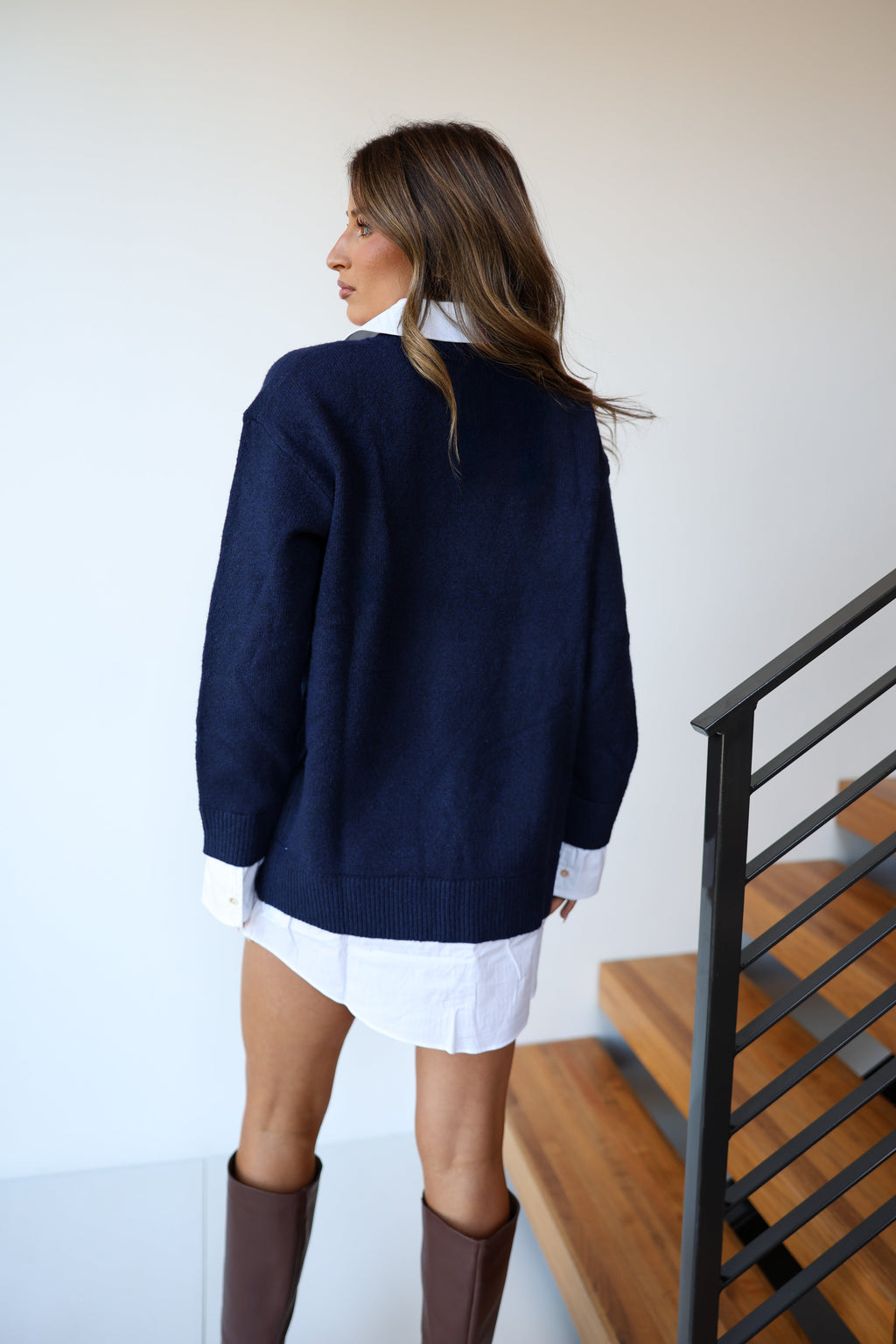 Kyndall Sweater Shirt Dress - Navy