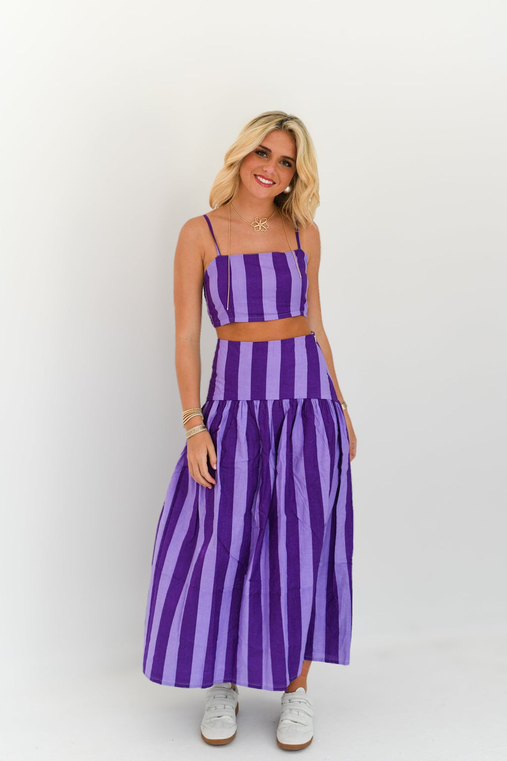Iris Maxi Skirt Set - Purple Tone Stripes
