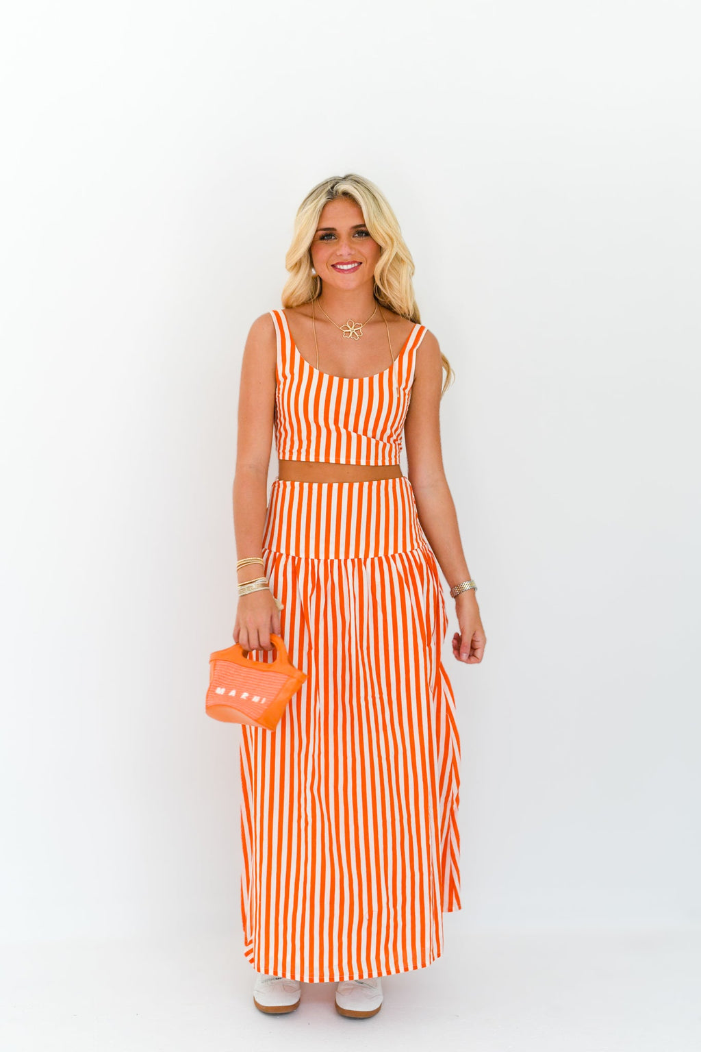 Hazel Maxi Skirt Set - Orange/White Stripes