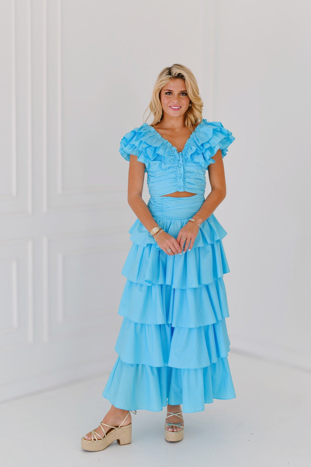 Tara Ruffle Skirt Set - Blue