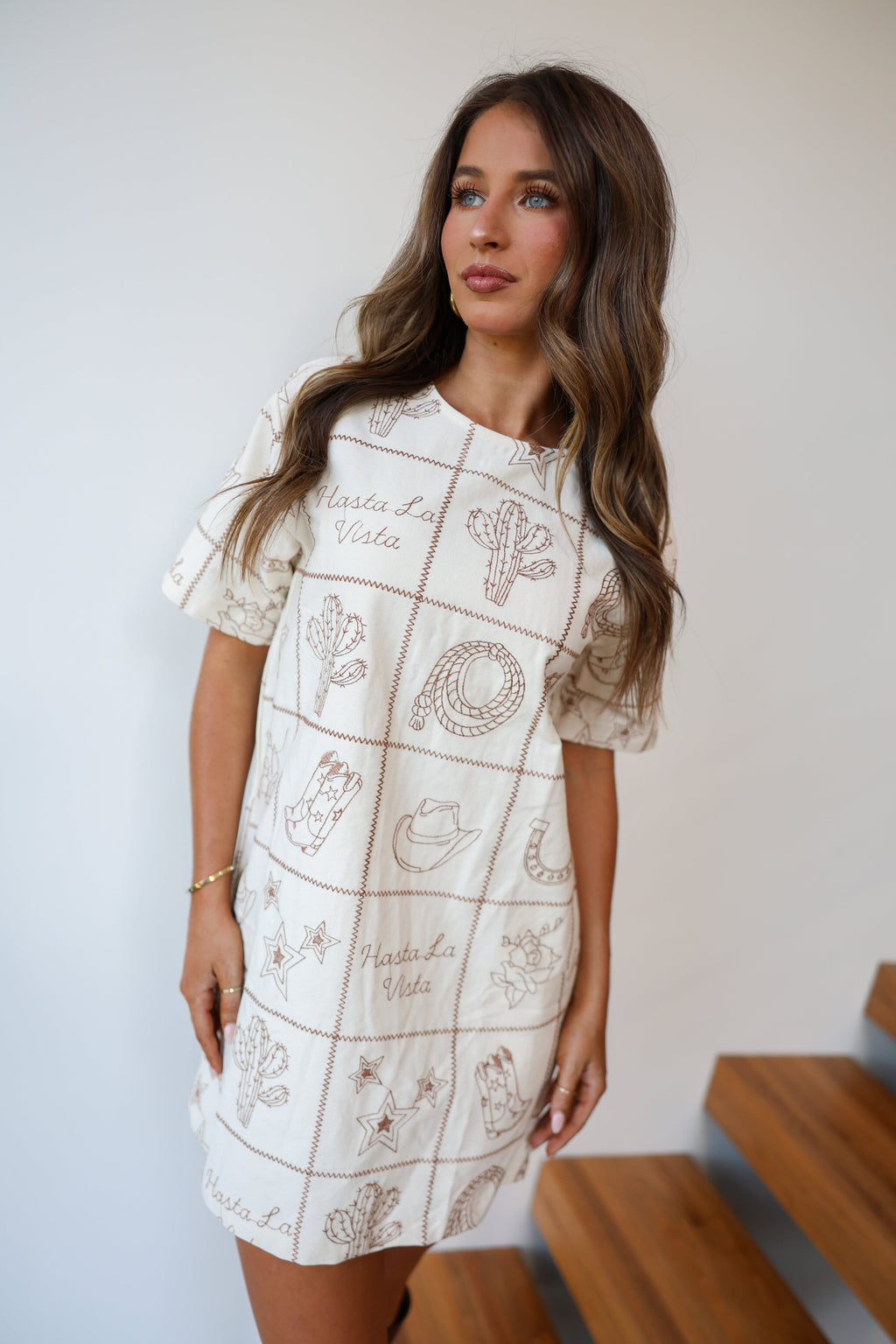 Western Embroidered Mini Dress - Taupe