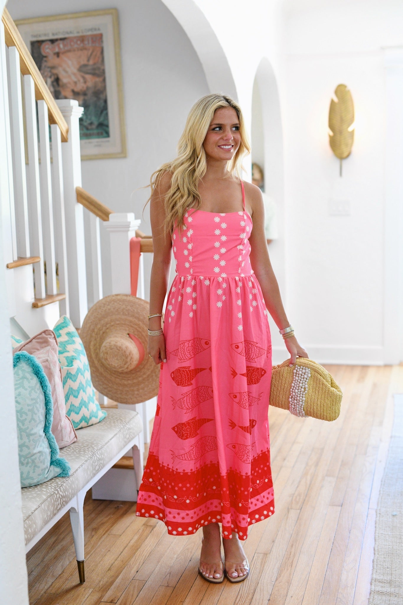 Meg Printed Midi Dress - Pink