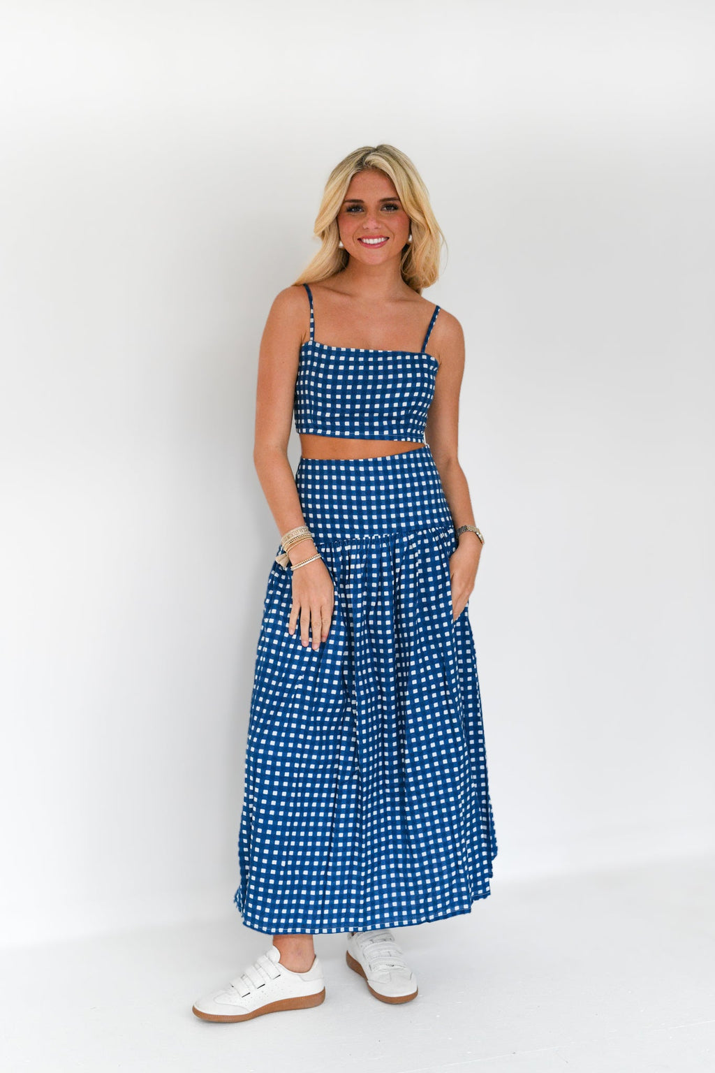 Alana Maxi Skirt Set - Navy/White Gingham