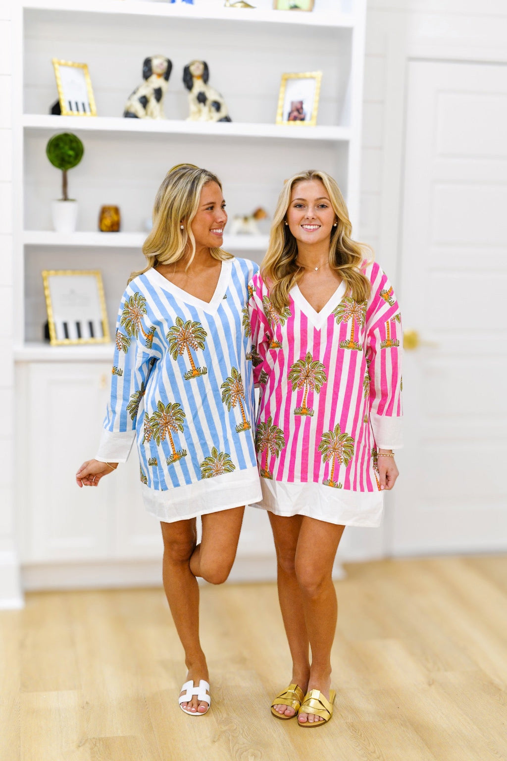 Hillary Mini Contrast Dress - Pink/White Palm