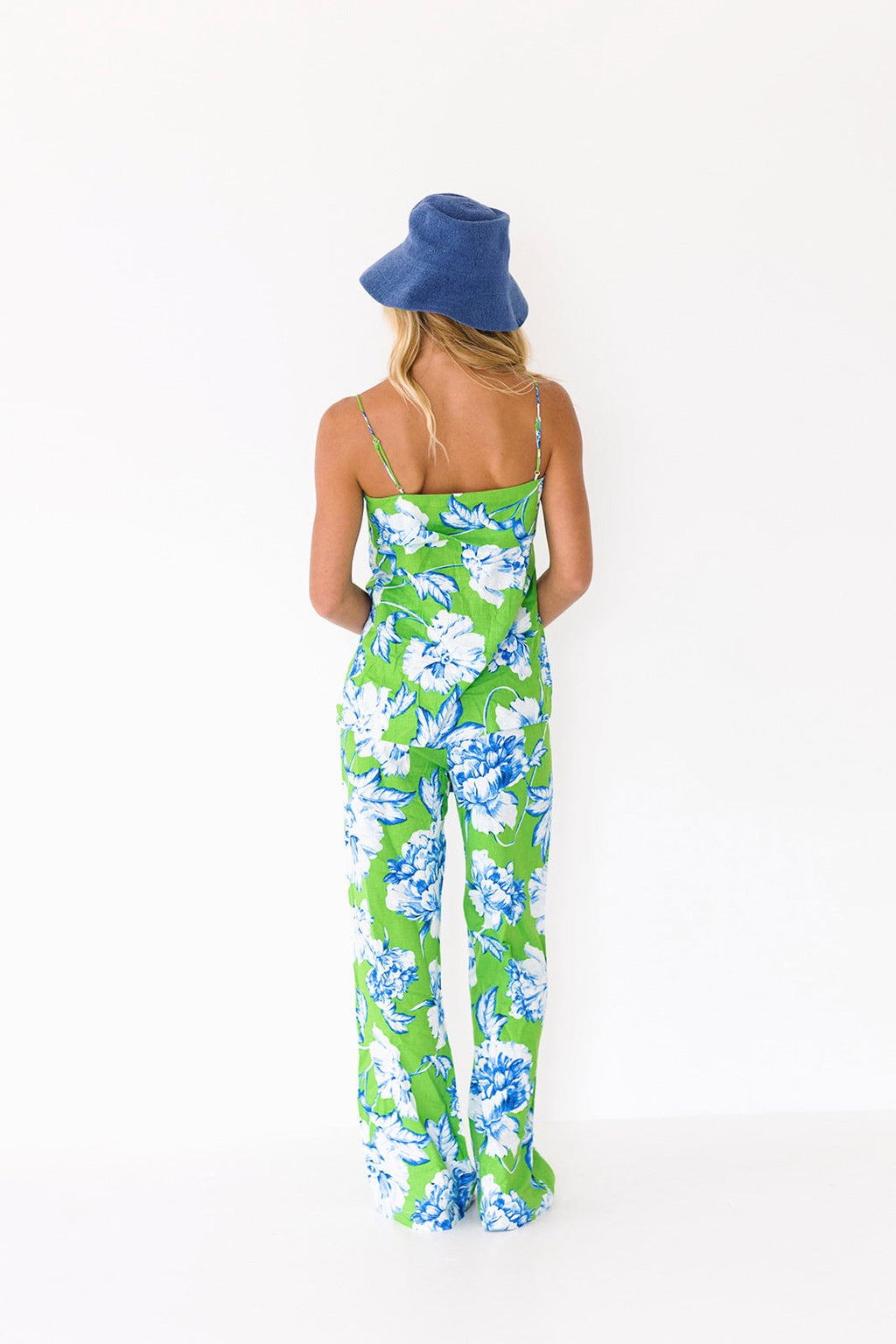 Sylvia Floral Print Pants - Green/White/Blue
