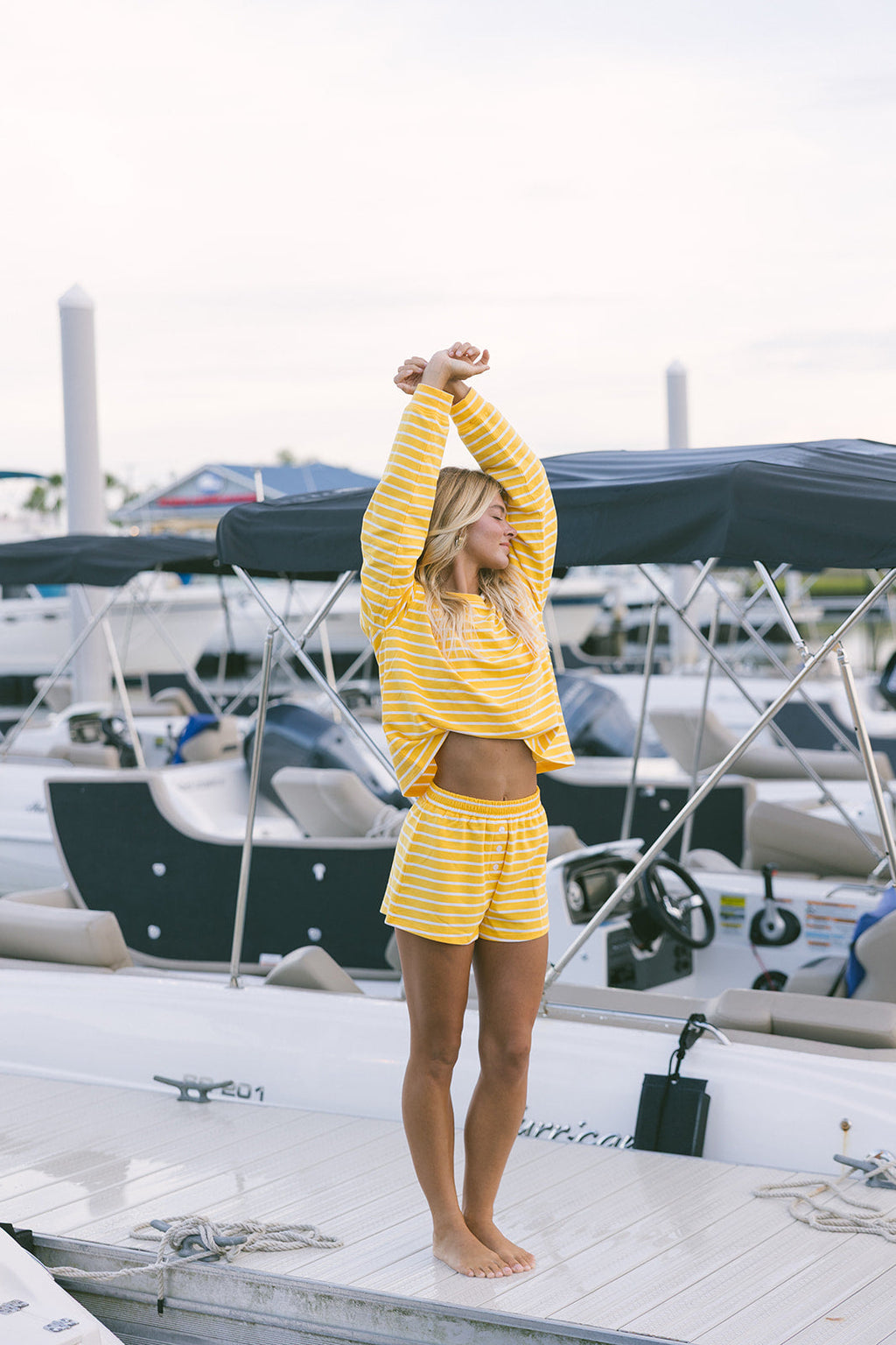 Fancy Striped Oversized Long Sleeve Top - Malibu Golden Yellow
