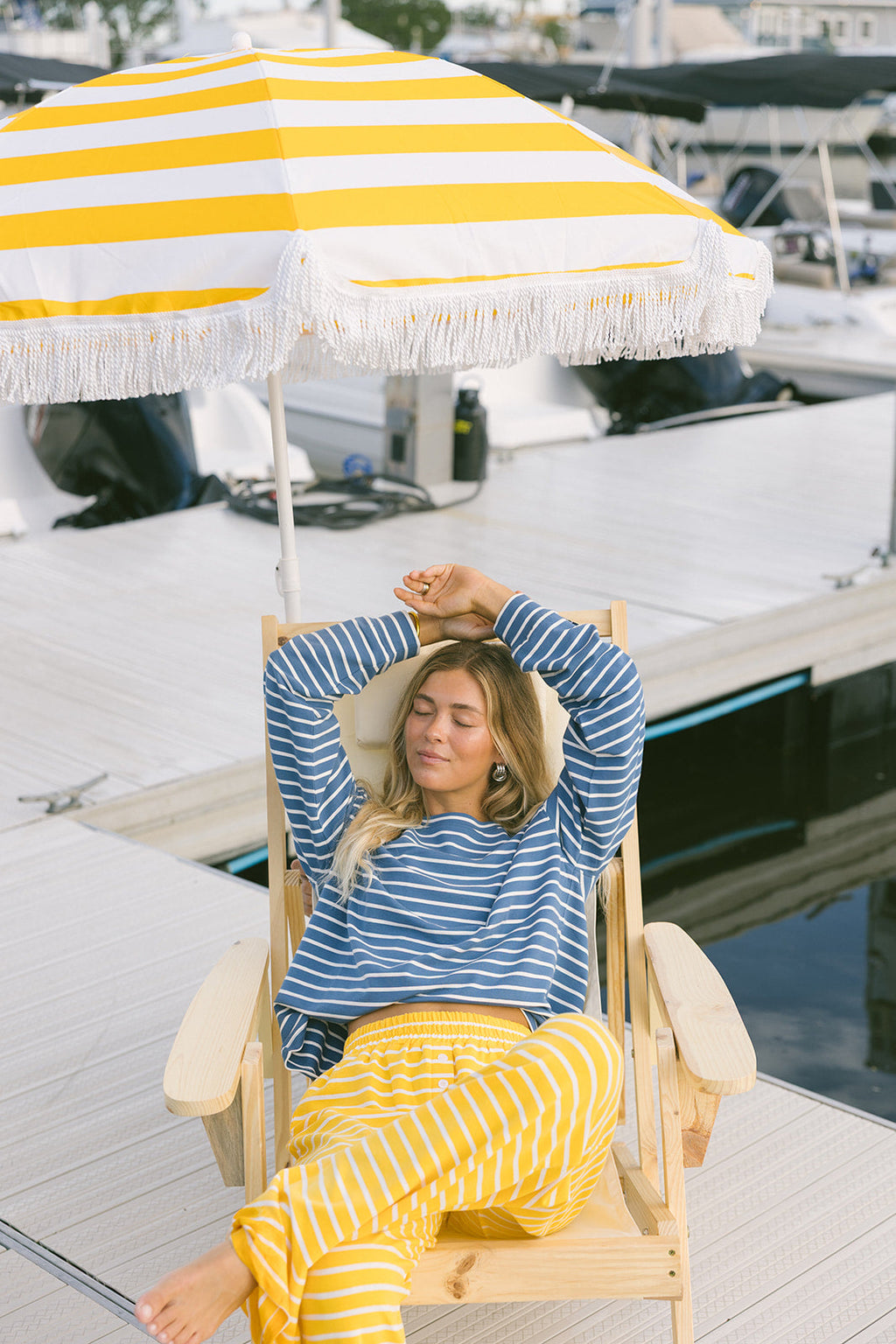 Fancy Striped Oversized Long Sleeve Top - Malibu Blue