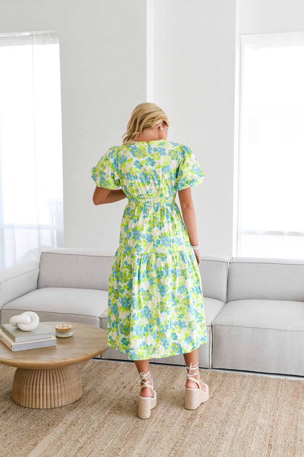 Carly Print Dress - White/Green Floral