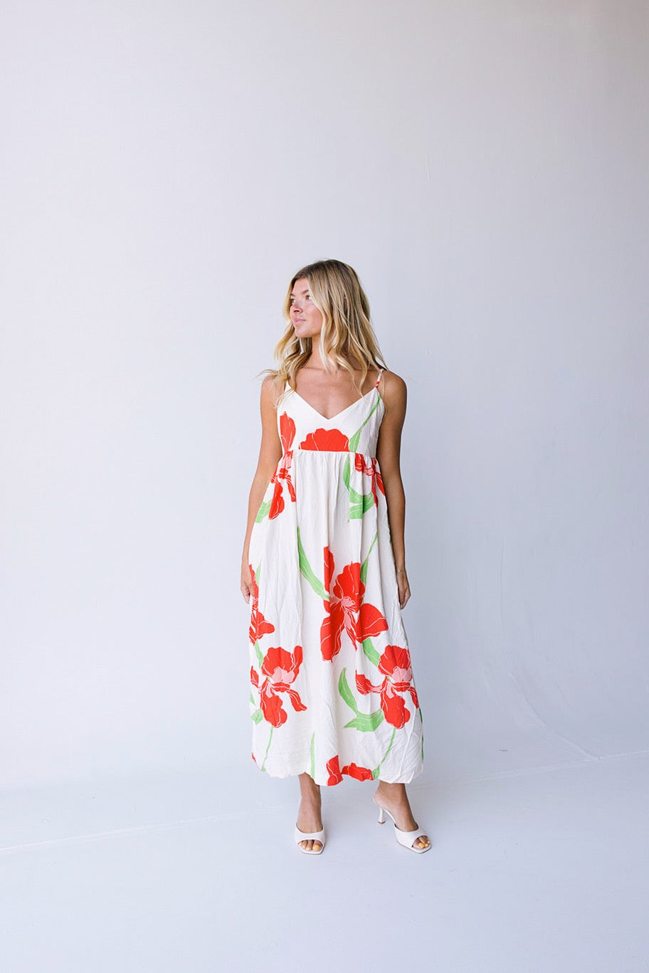 Mallory Floral Midi Dress - Natural Orange
