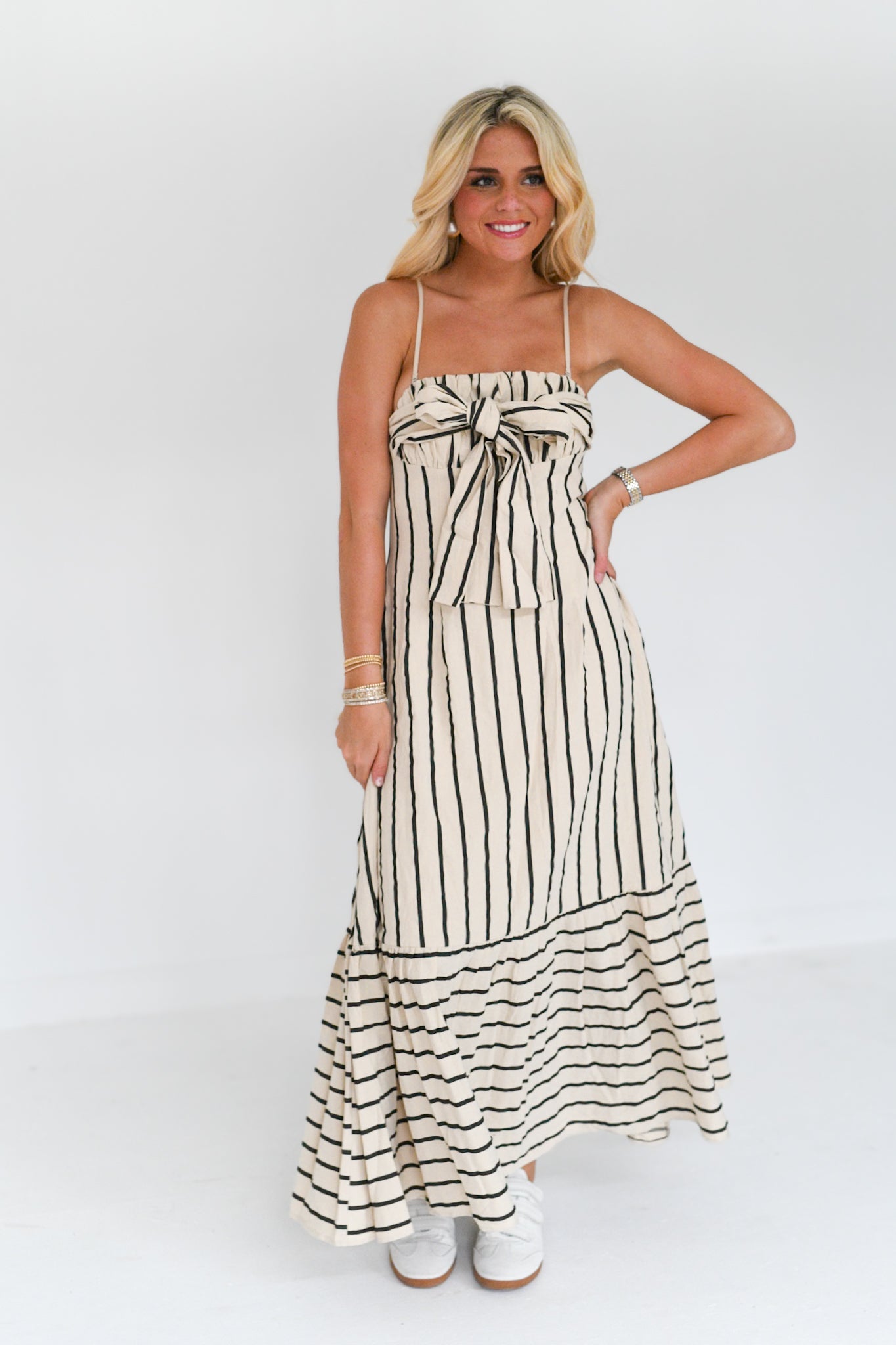 Sara Striped Maxi Dress - Nude/Black