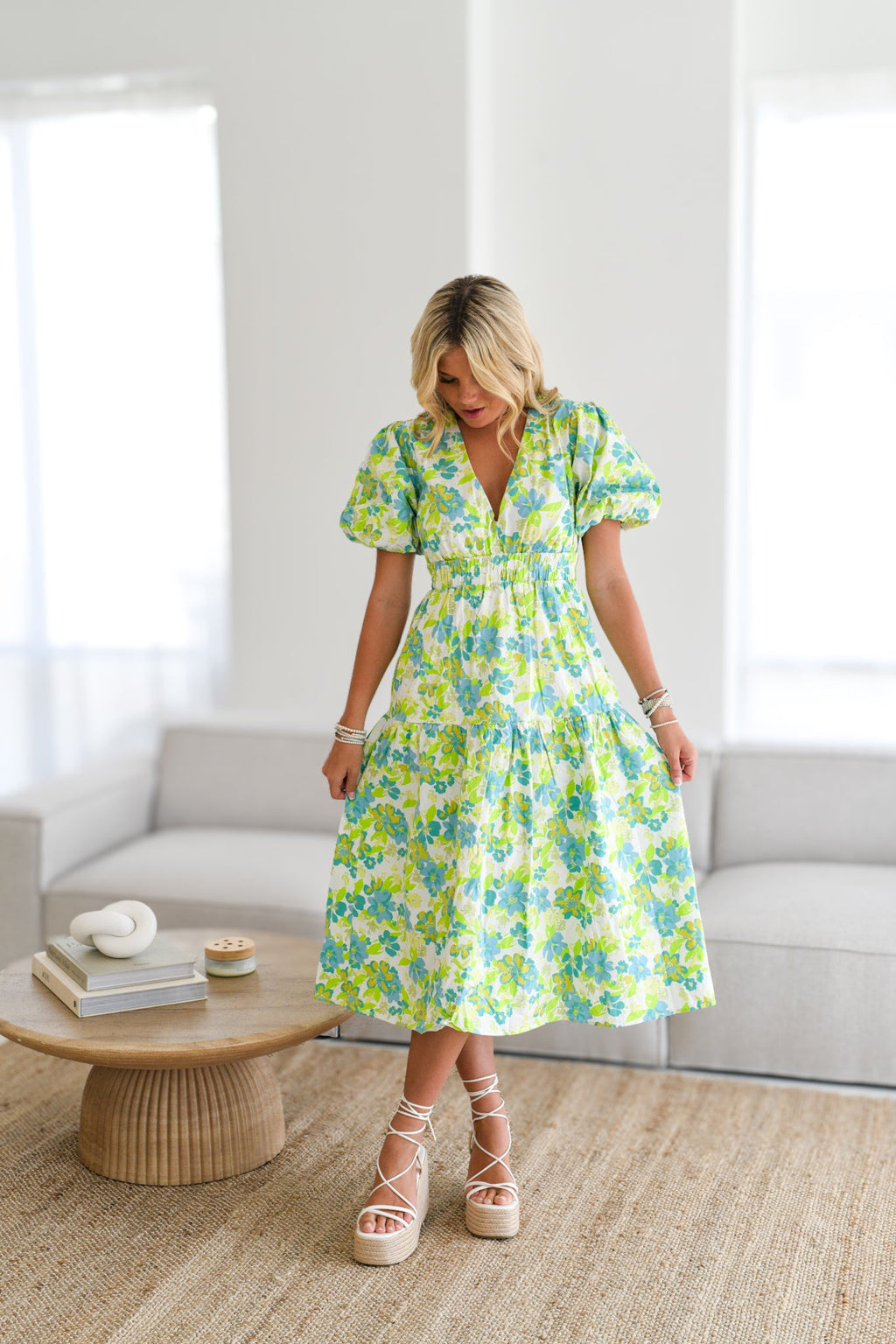 Carly Print Dress - White/Green Floral