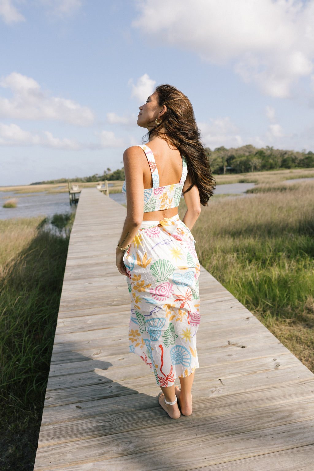 Elle Cutout Midi Dress - Ivory Multi