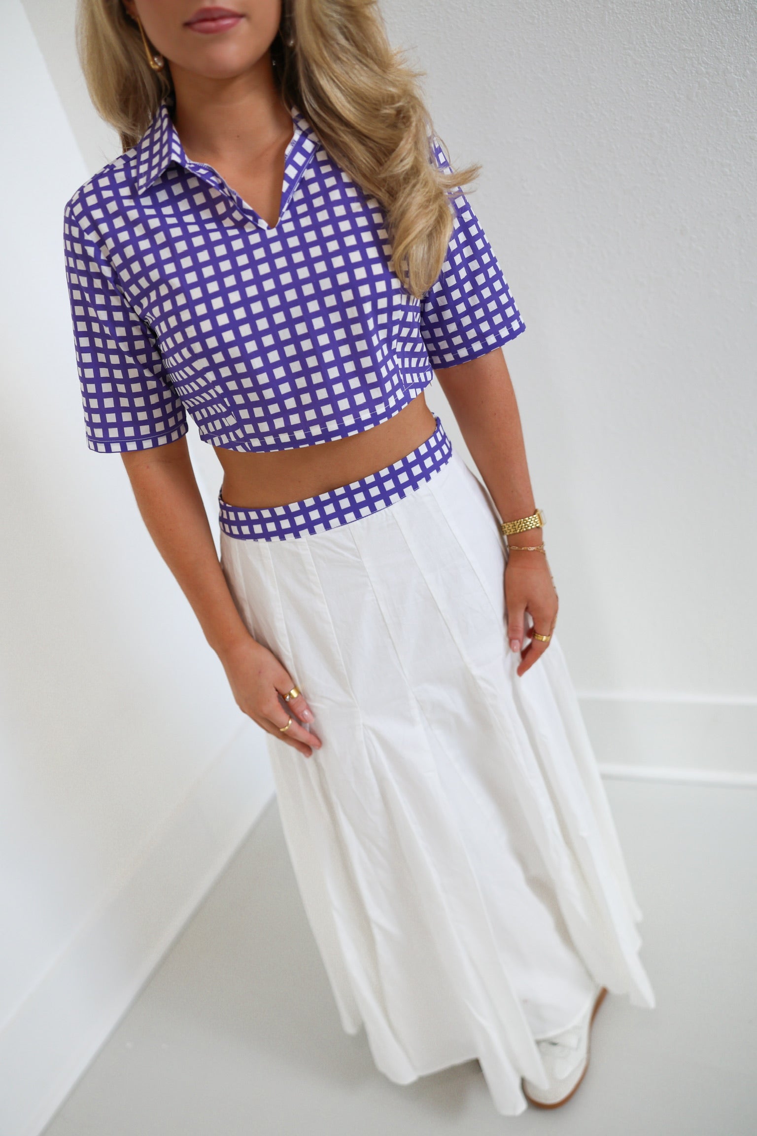 Brynn Gingham Top - White/Purple
