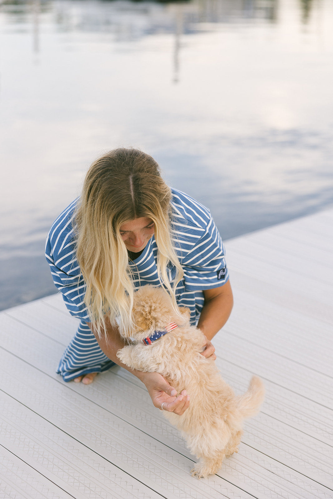 Fancy Striped Oversized Short Sleeve Top - Malibu Blue