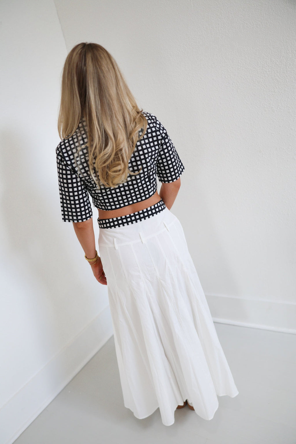 Delaney Double Layer Pleated Maxi Skirt - White/Black