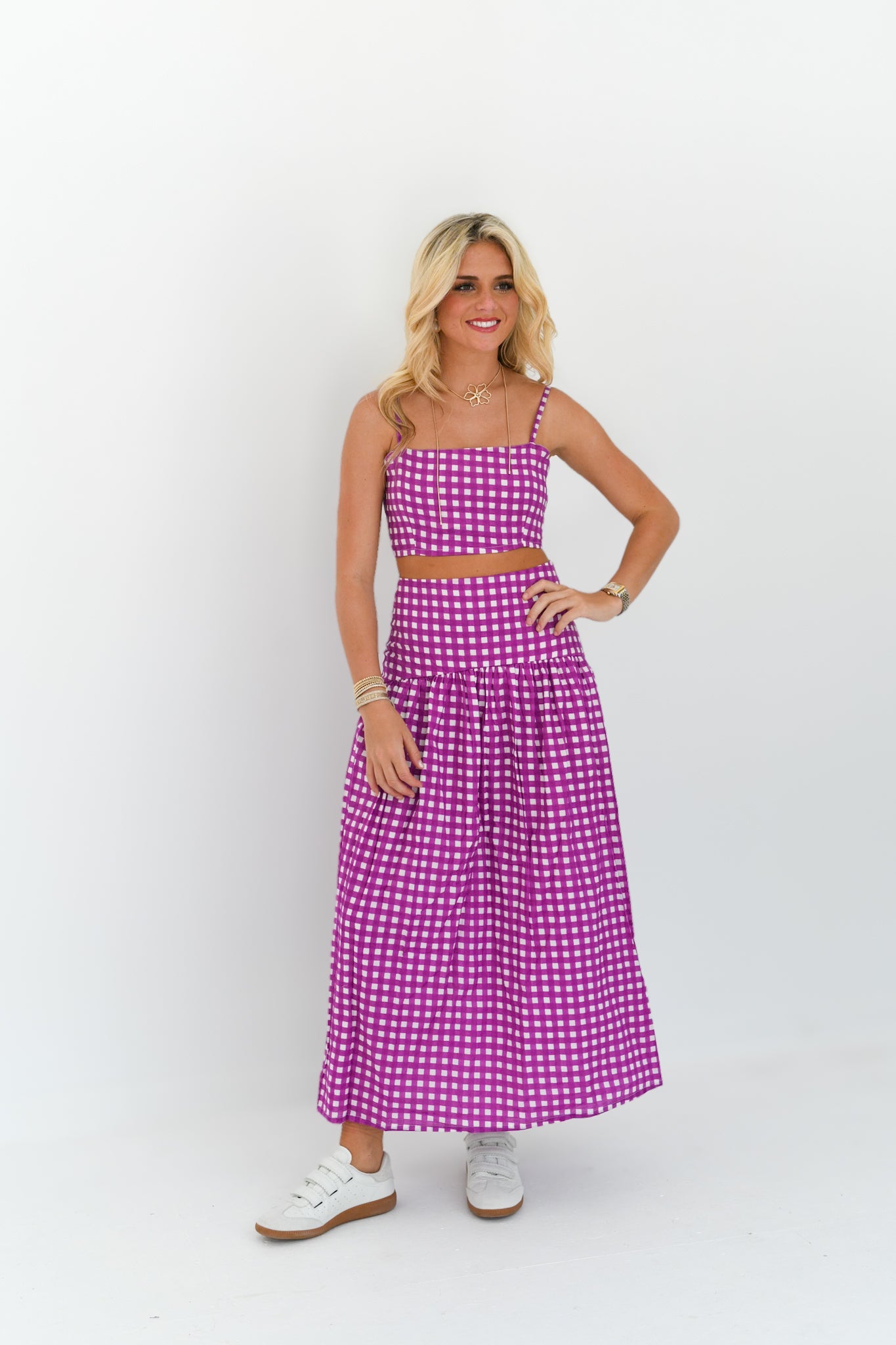 Eliza Maxi Skirt Set - Purple Gingham