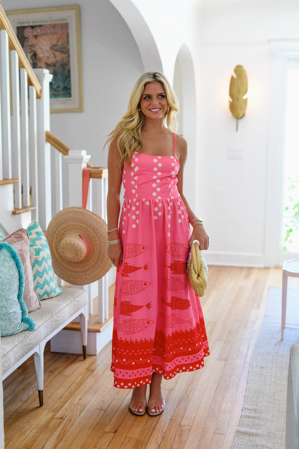 Meg Printed Midi Dress - Pink