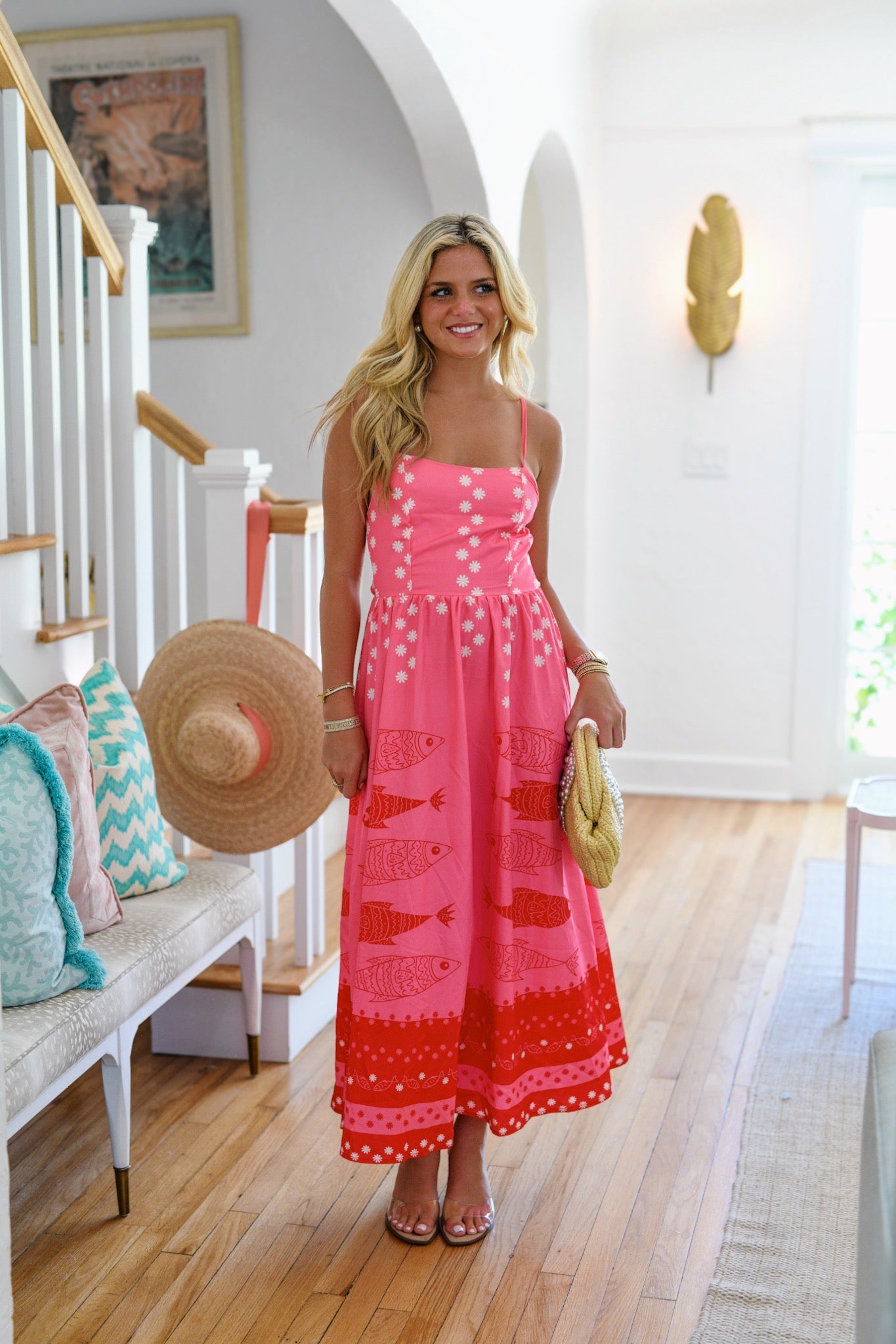 Meg Printed Midi Dress - Pink