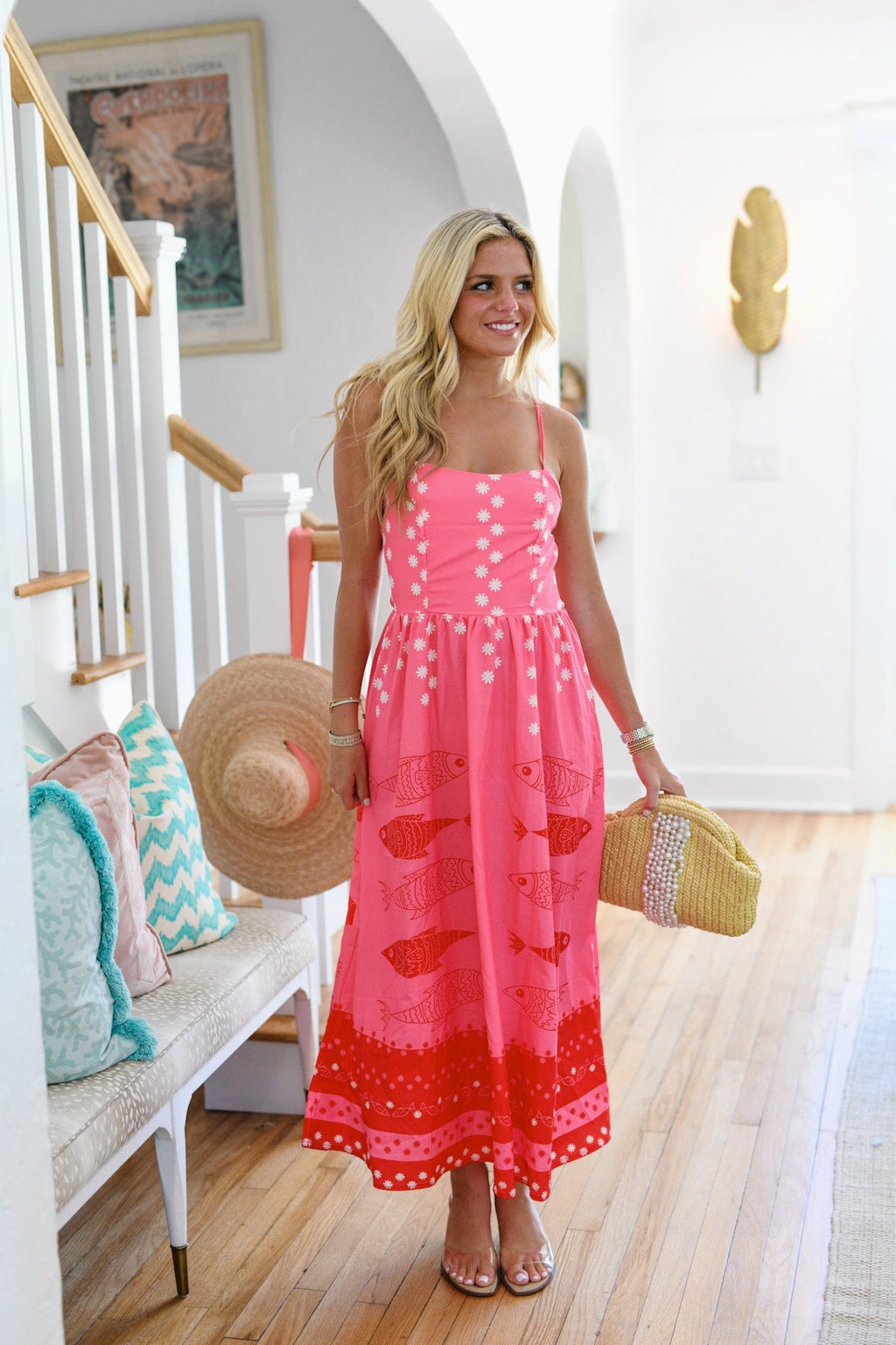 Meg Printed Midi Dress - Pink