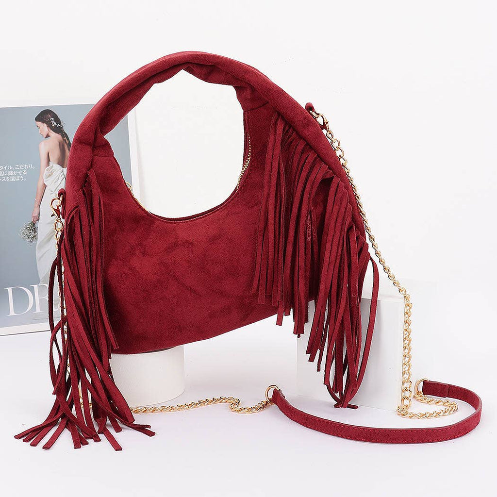 Burgundy Fringe Purse