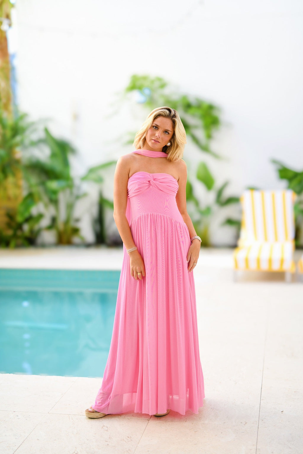 Brandi Strapless Maxi Scarf Dress - Bubblegum Pink