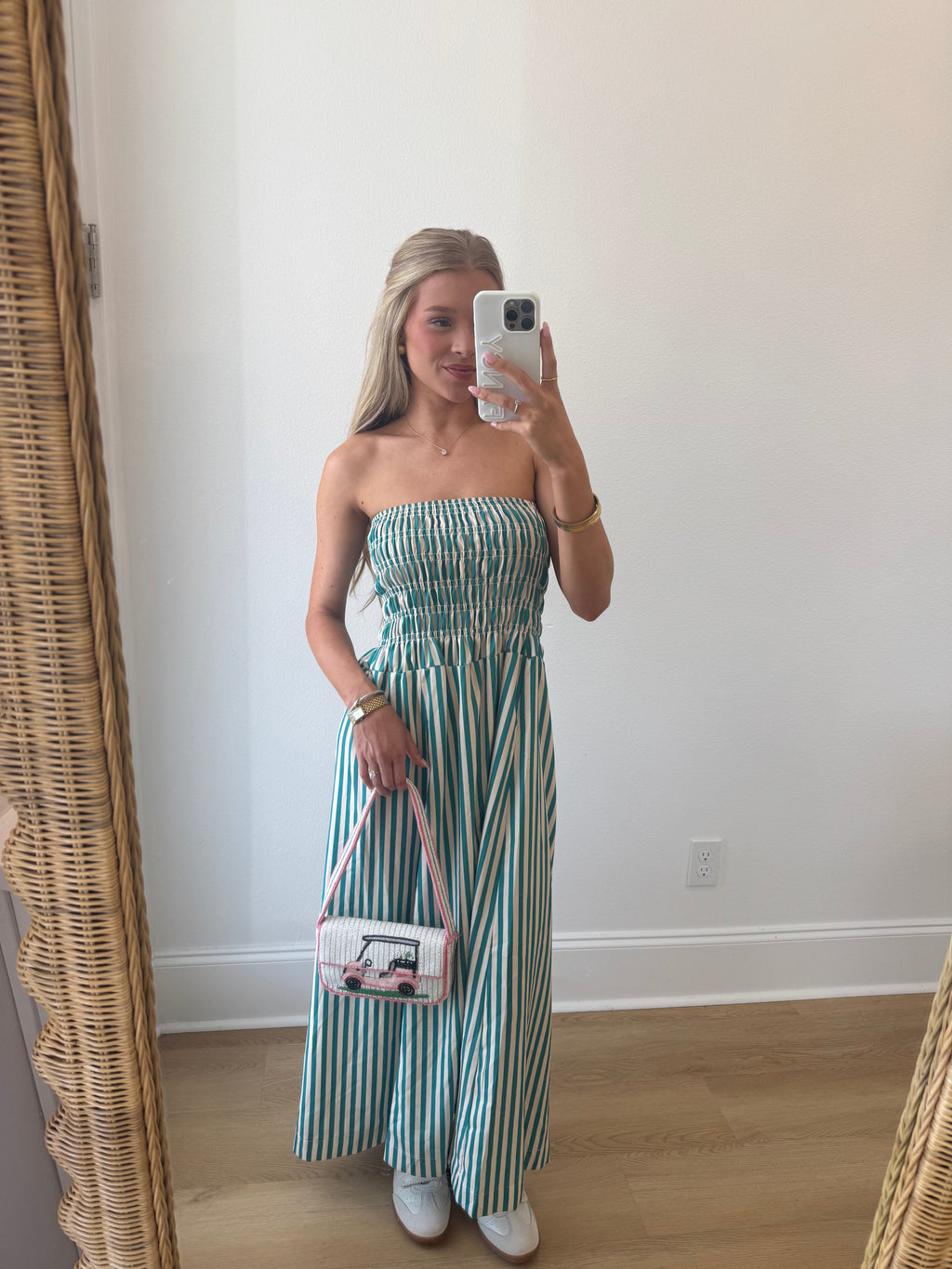 Camellia Striped Maxi Dress - Green/White Stripes