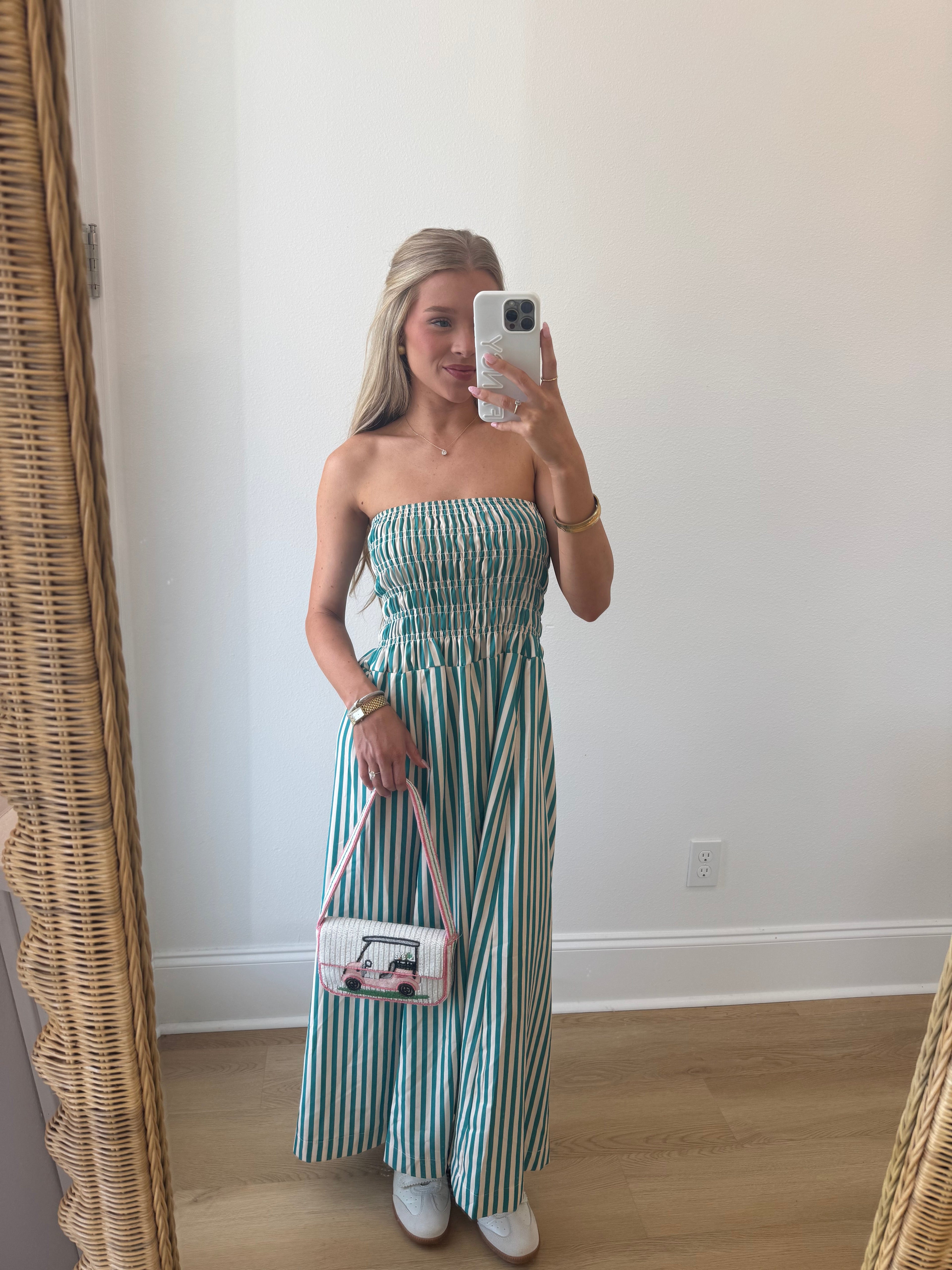 Camellia Striped Maxi Dress - Green/White Stripes